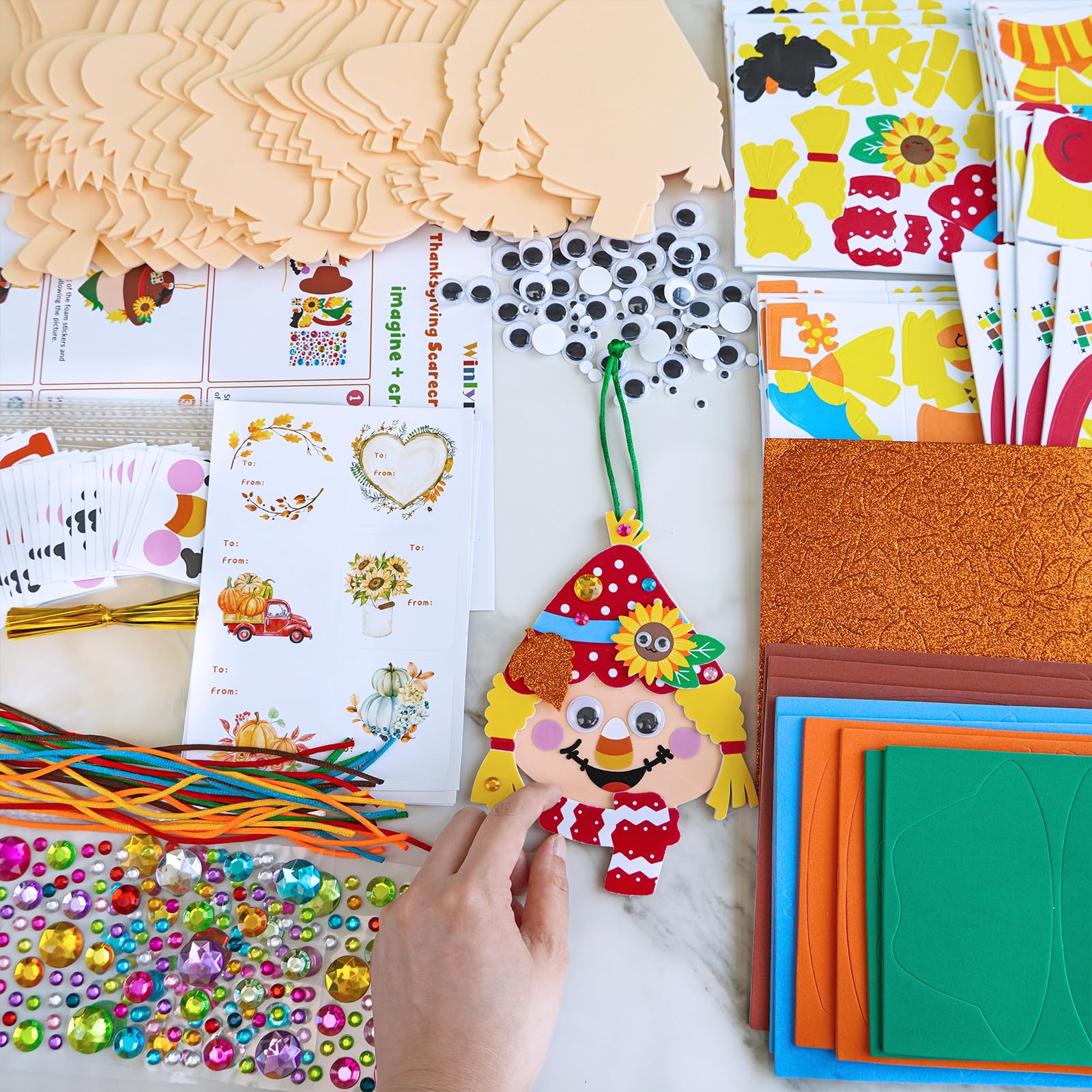 Winlyn 24 Sets Fall Craft Kits - Autumn Scarecrow & Pumpkin Foam Stickers for Kids - DIY Harvest Arts & Crafts for Classroom Activities, Holiday Party Favors - Perfect for Thanksgiving Decor & Seasonal DIY Projects