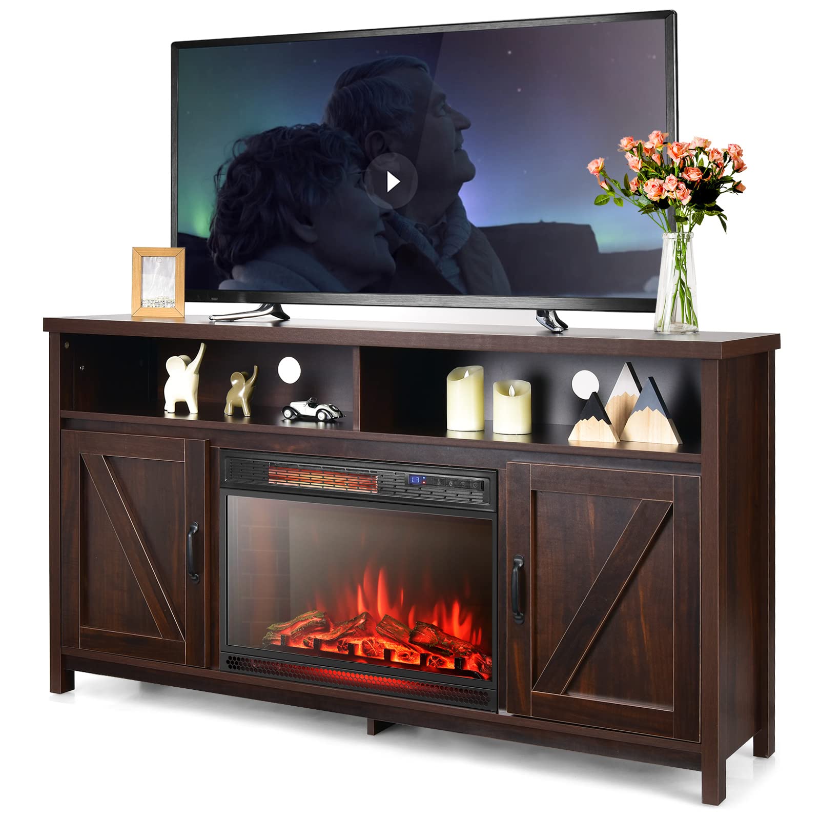 Tangkula 65 Inch Electric Fireplace TV Stand with 25