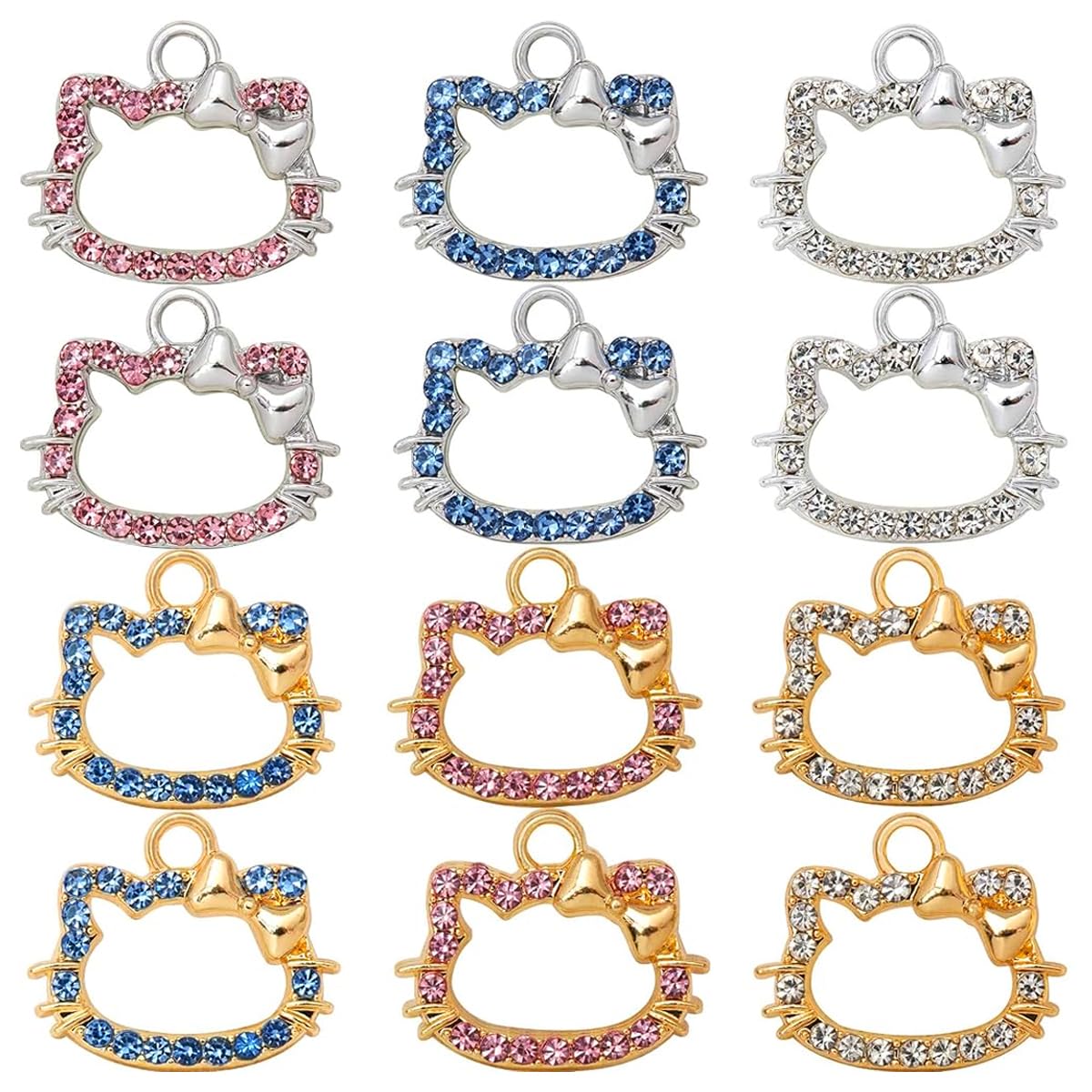 12Pcs Cute Cat Charms for Jewelry Making - Hello Kitty Pendant Charms for DIY Bracelets, Necklaces & Earrings - Rhinestone Multicolor Craft Supplies for Women & Girls - Perfect for Gifts, Party Favors & DIY Projects