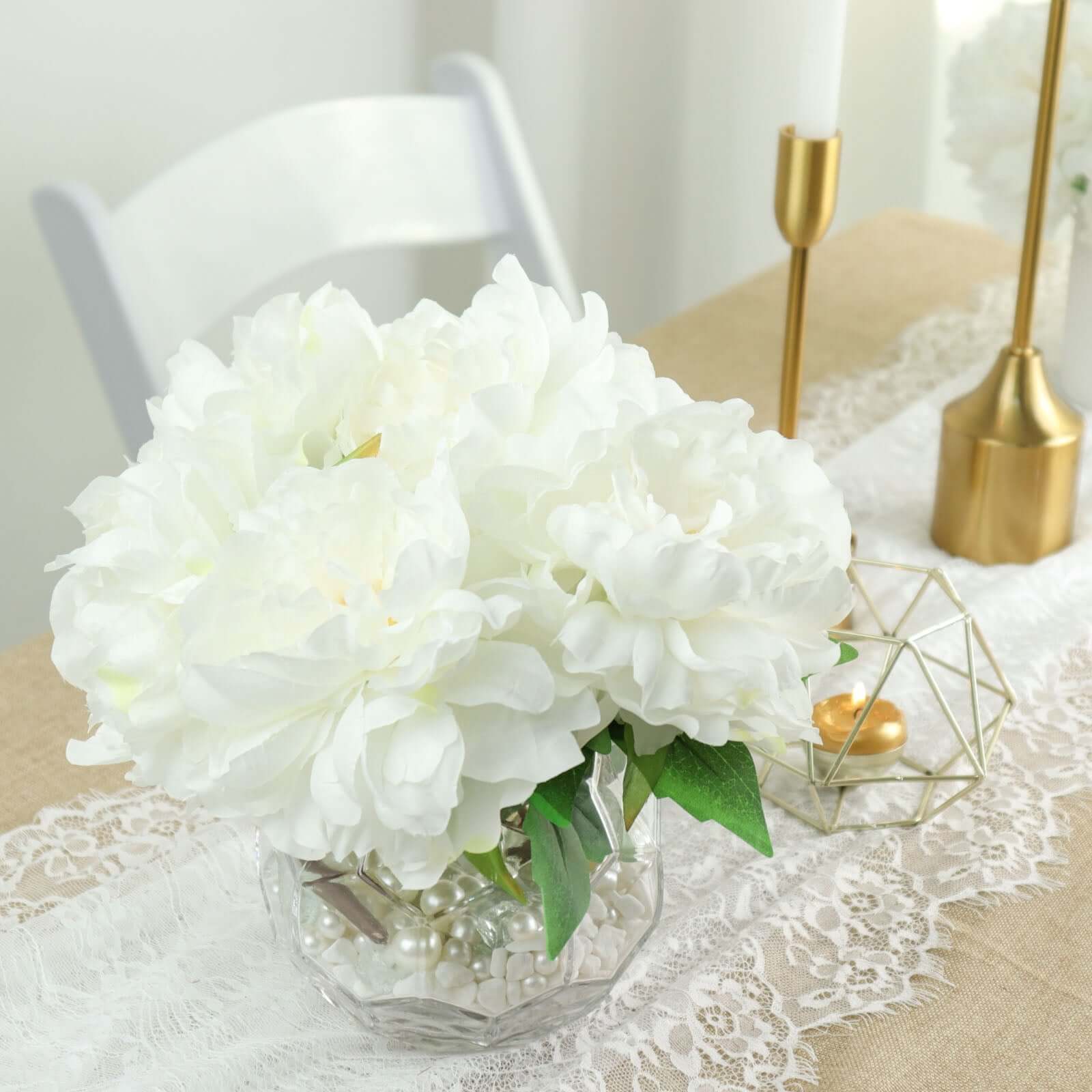 2 Bushes 17 White Artificial Silk Peony Flower Bouquets - Real Touch Peonies Spray for Wedding Centerpieces, Home Decor, and Event Arrangements