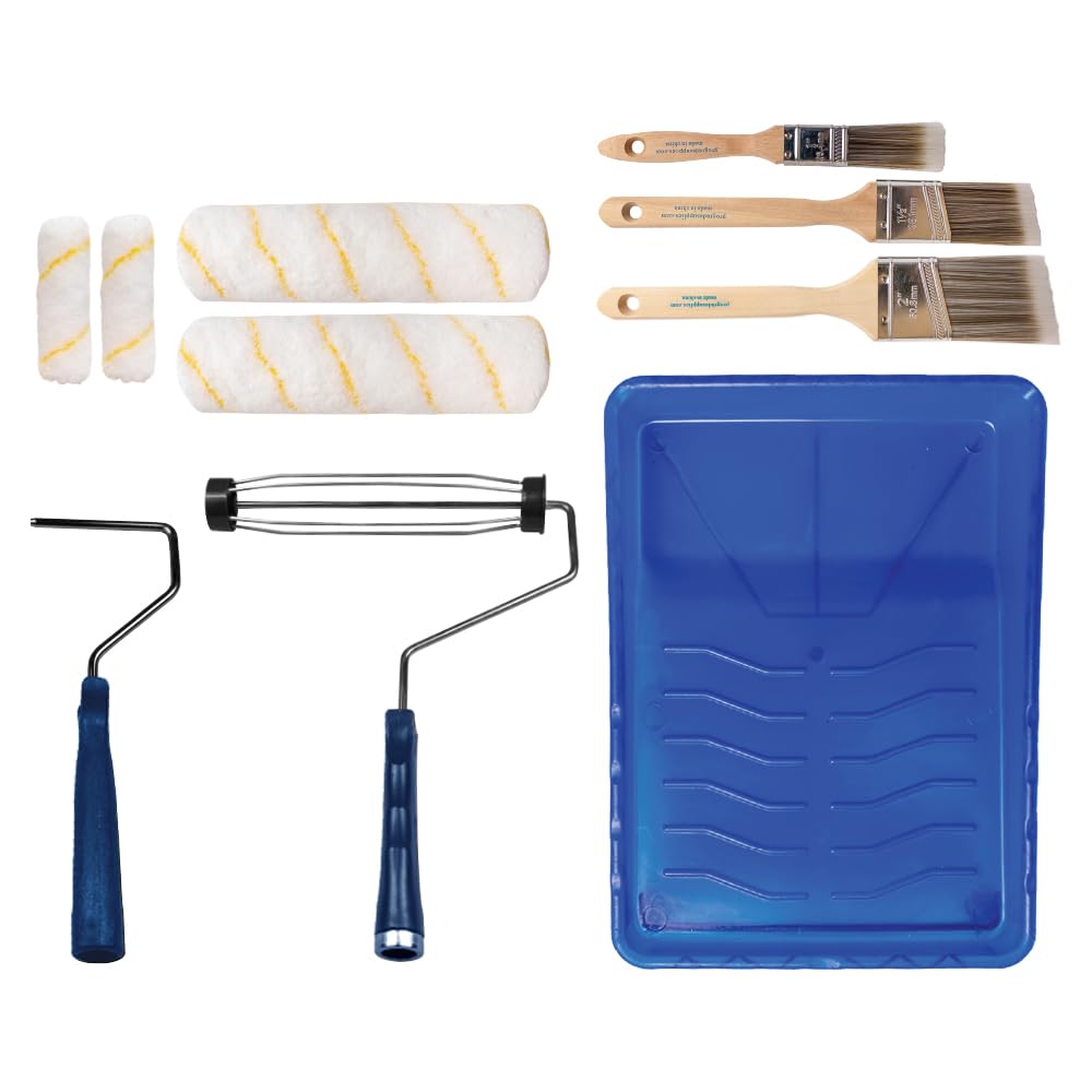Vermeer Paint Roller Kit - 10-Piece All-in-One Painting Set with Plastic Tray, Rollers & Brushes for All Paints & Stains - Perfect for Home DIY Projects, Wall Painting & Furniture Refinishing