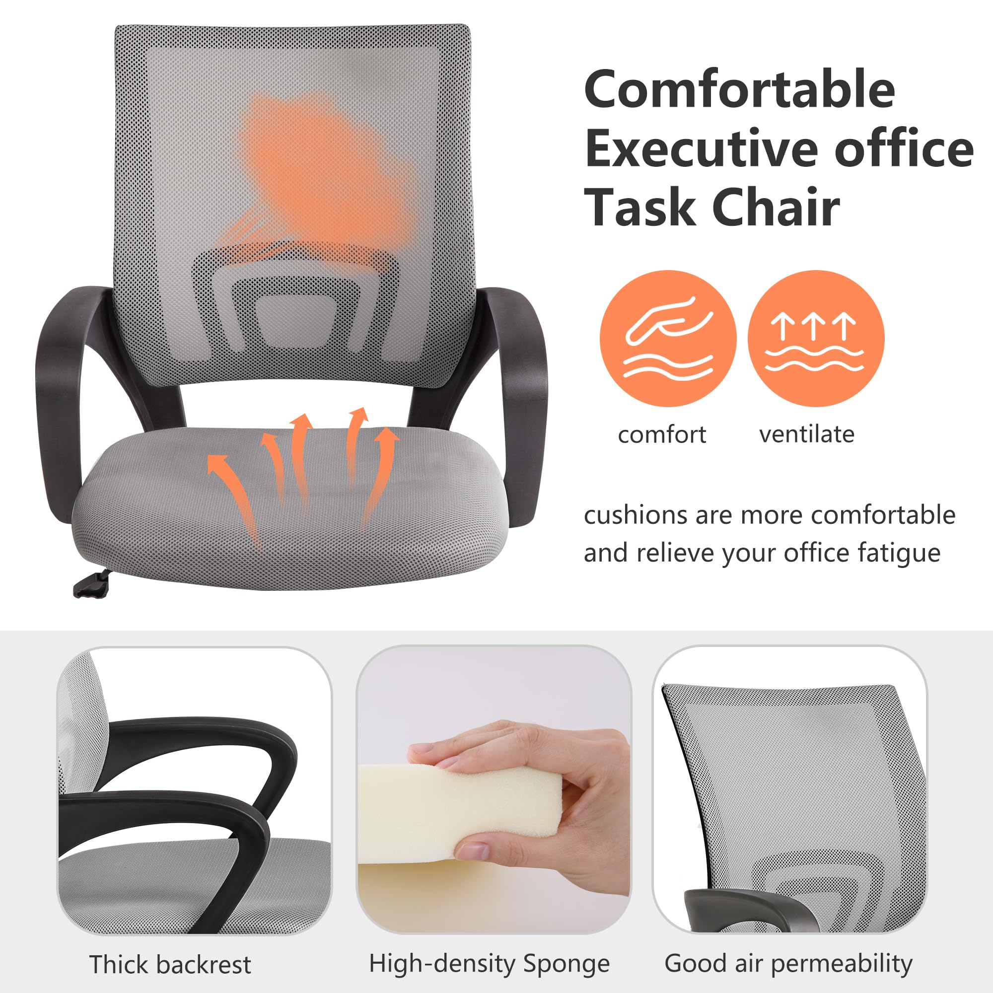 Ergonomic Mesh Office Chair with Adjustable Lumbar Support & 360 Swivel - High Density Breathable Computer Desk Chair for Home & Executive Use - Perfect for Long Hours of Work & Gaming (Set of 2, Gray)