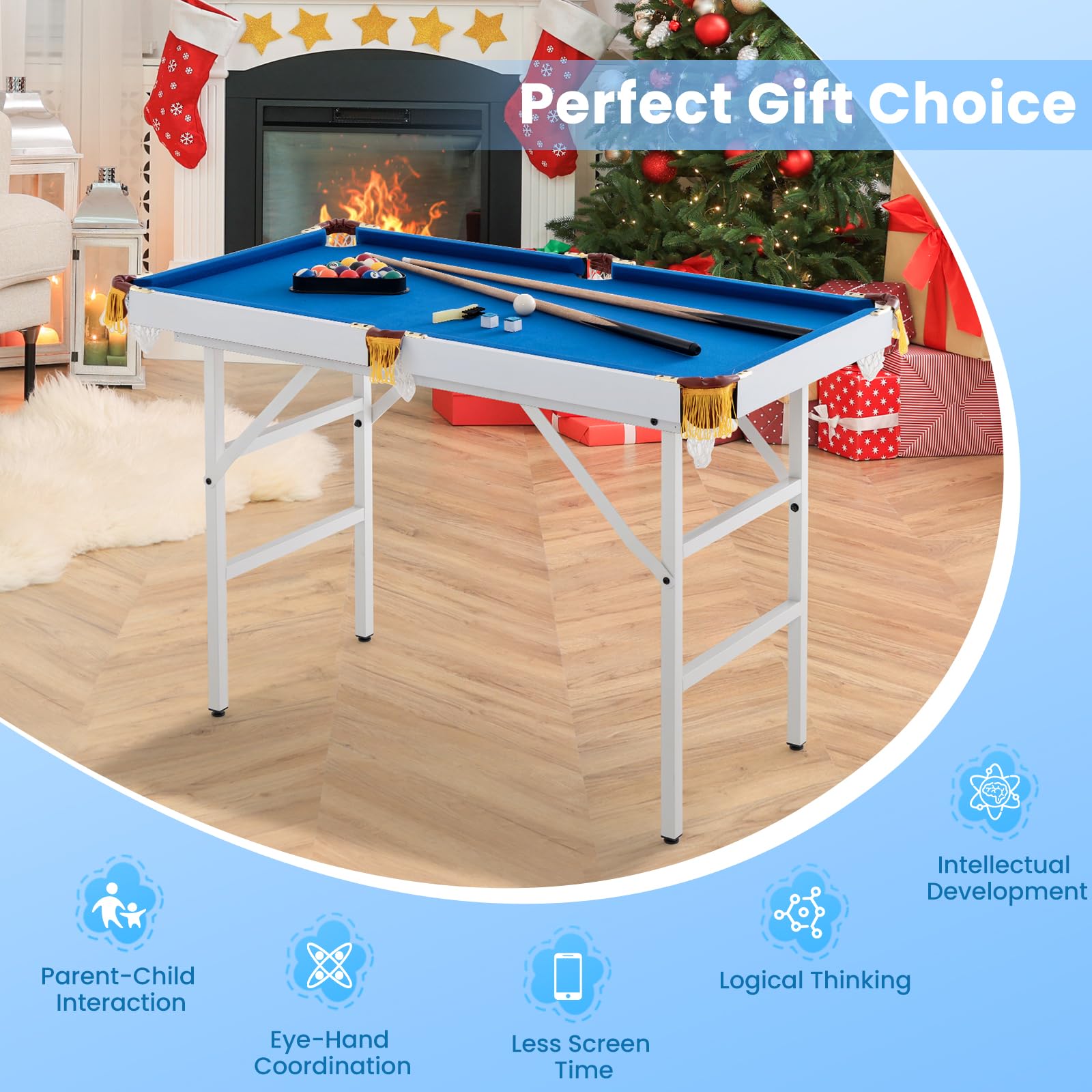 HONEY JOY 48 Inch Portable Folding Pool Table Set - 4 FT Mini Billiard Table with 2 Cue Sticks, 16 Balls, Triangle Rack, 2 Chalks & Brush - Indoor Outdoor Game Table for Kids Adults & Family Game Room - Perfect for Home Entertainment, Parties & Backyard Fun