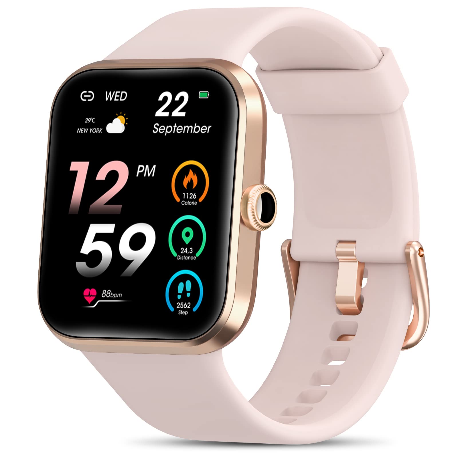 2022 Newest Smart Watch for Women - Touchscreen Fitness Tracker with Heart Rate, Blood Oxygen & Sleep Monitor, 5ATM Waterproof, Compatible with Android & iPhone (Pink) - Perfect for Workouts, Swimming & Daily Activity Tracking