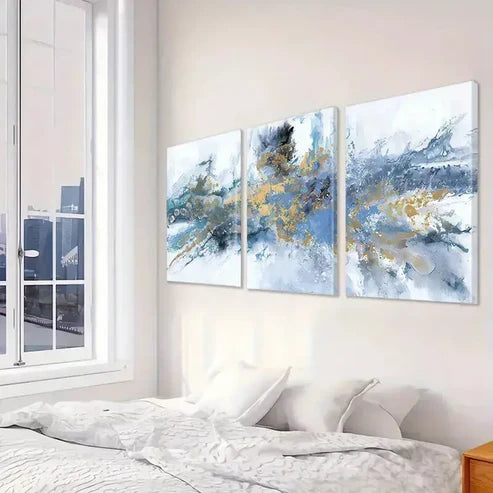 3-Piece Abstract Blue and Gold Framed Wall Art Set - 60x90cm High-Quality Canvas Prints | 100% Australian Made | Ready to Hang for Living Room, Bedroom & Office Decor