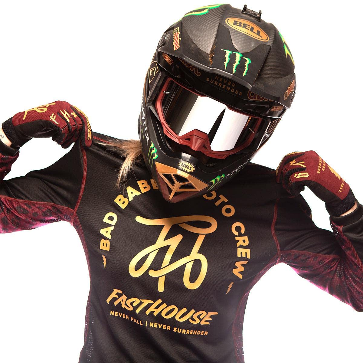 Fasthouse Women's Grindhouse Golden Script Jersey - Vintage Style Baseball Tee for Casual Wear, Street Fashion & Motorcycle Riding