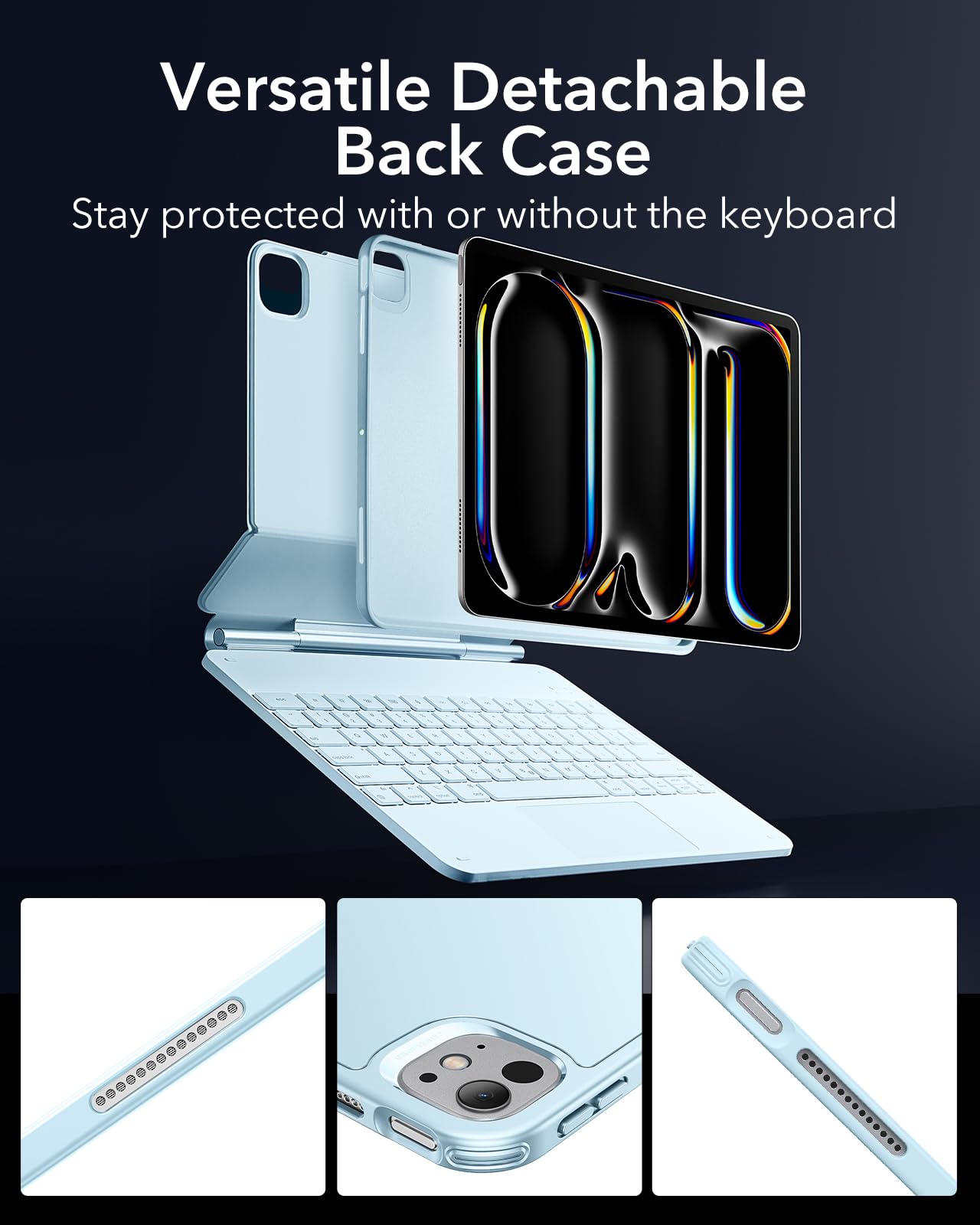 ESR iPad Pro 13 Inch Keyboard Case (M4, 2024) - Magnetic Stand with Easy-Set Portrait & Raised Modes | Rebound 360 Series | Removable Protective Cover | Blue | Perfect for Work, Study & Travel