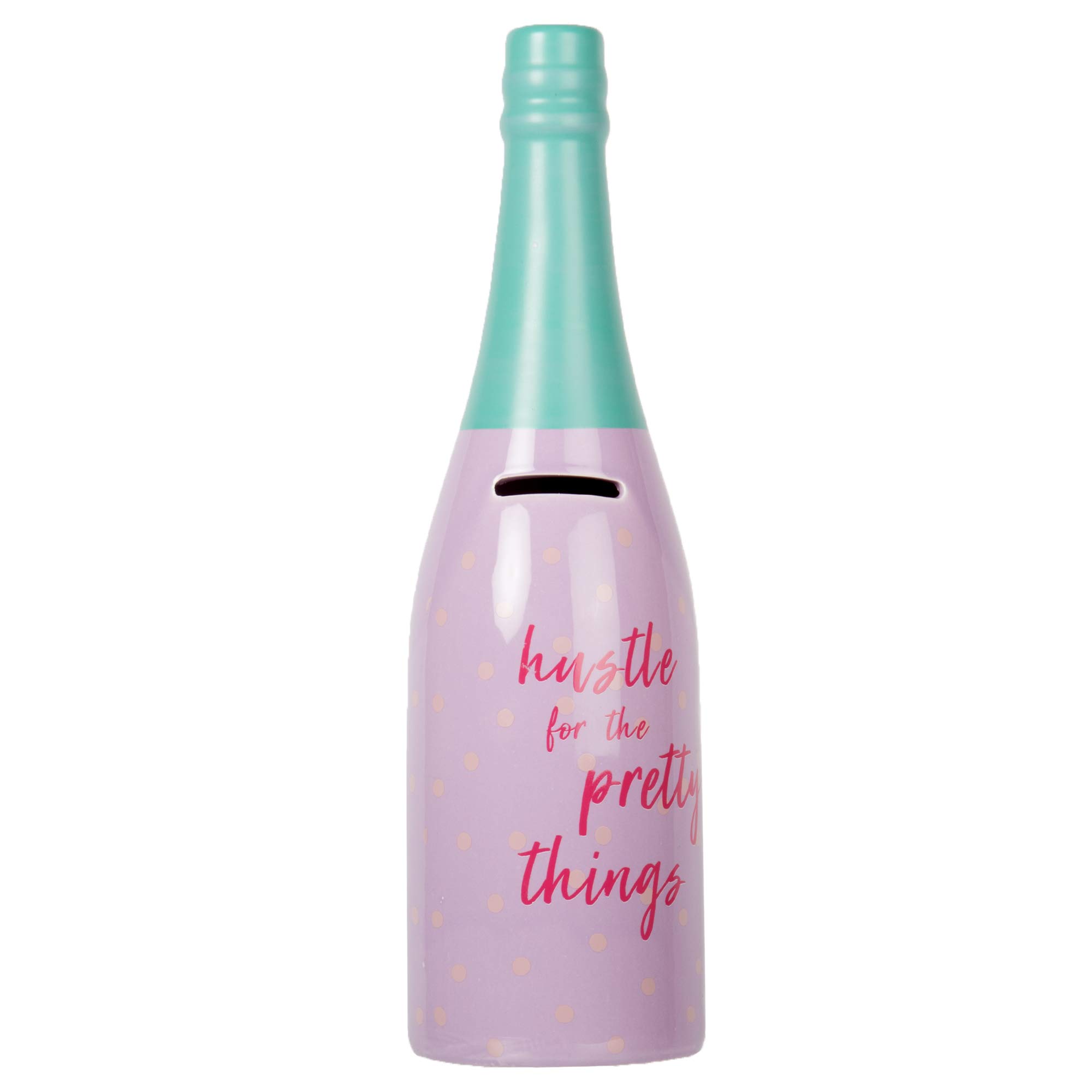 Truu Design Cute Novelty Ceramic Champagne Bottle Money Bank - 3.5 x 12 Inches, Purple Piggy Bank for Saving Coins & Cash | Perfect Gift for Birthdays, Weddings & Home Decor