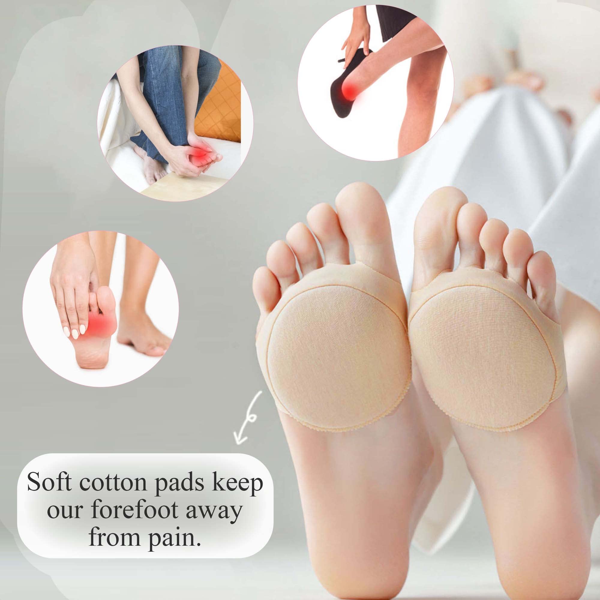Reusable Metatarsal Foot Pads for Women - Soft Forefoot Cushions with Honeycomb Fabric for Pain Relief & Prevention (2 Pairs Beige, 1 Pair Black) - Perfect for High Heels, Running & Standing All Day