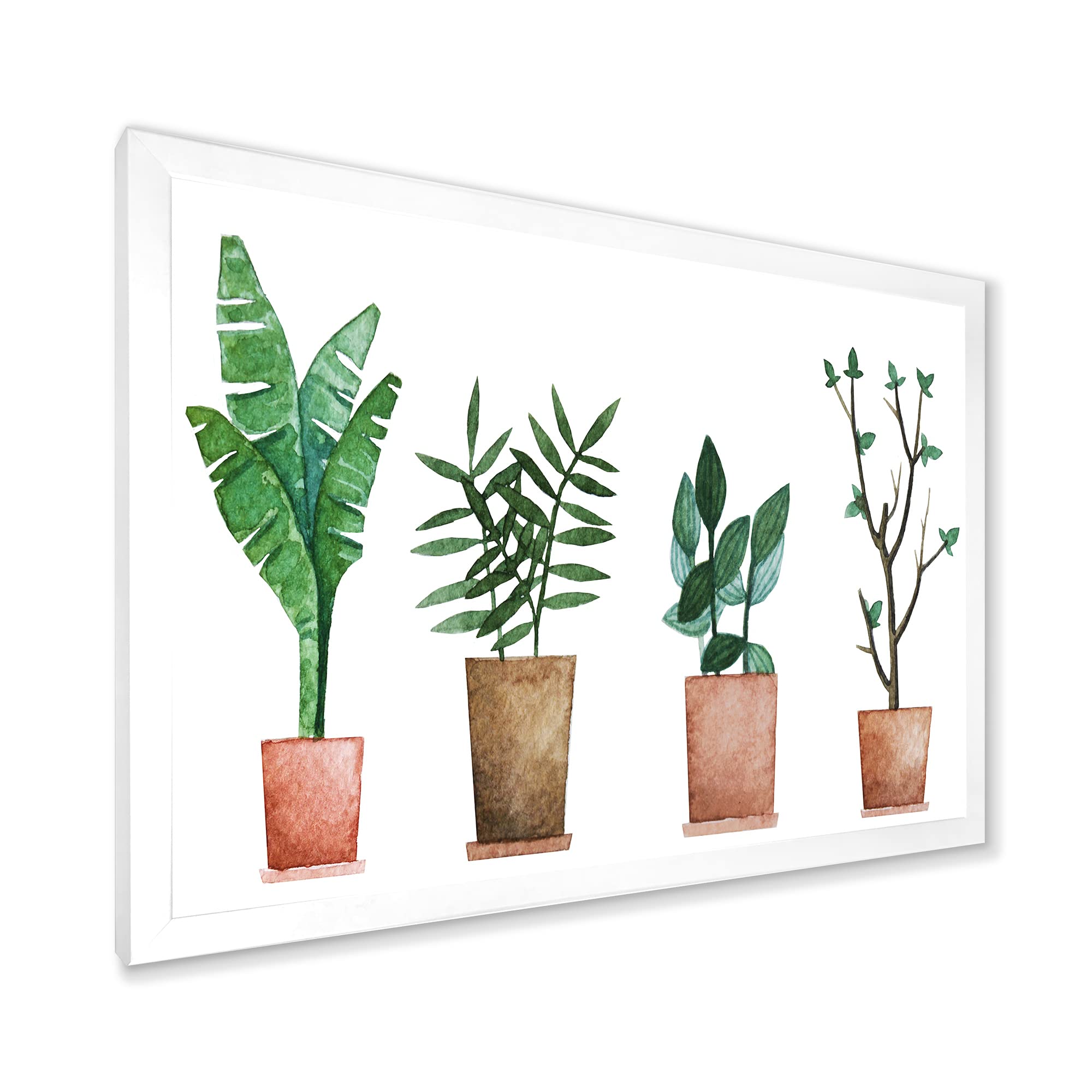 DesignQ Duo of Potted Flowers House Plants - Farmhouse Style Framed Wall Art Decor for Living Room, Bedroom & Office