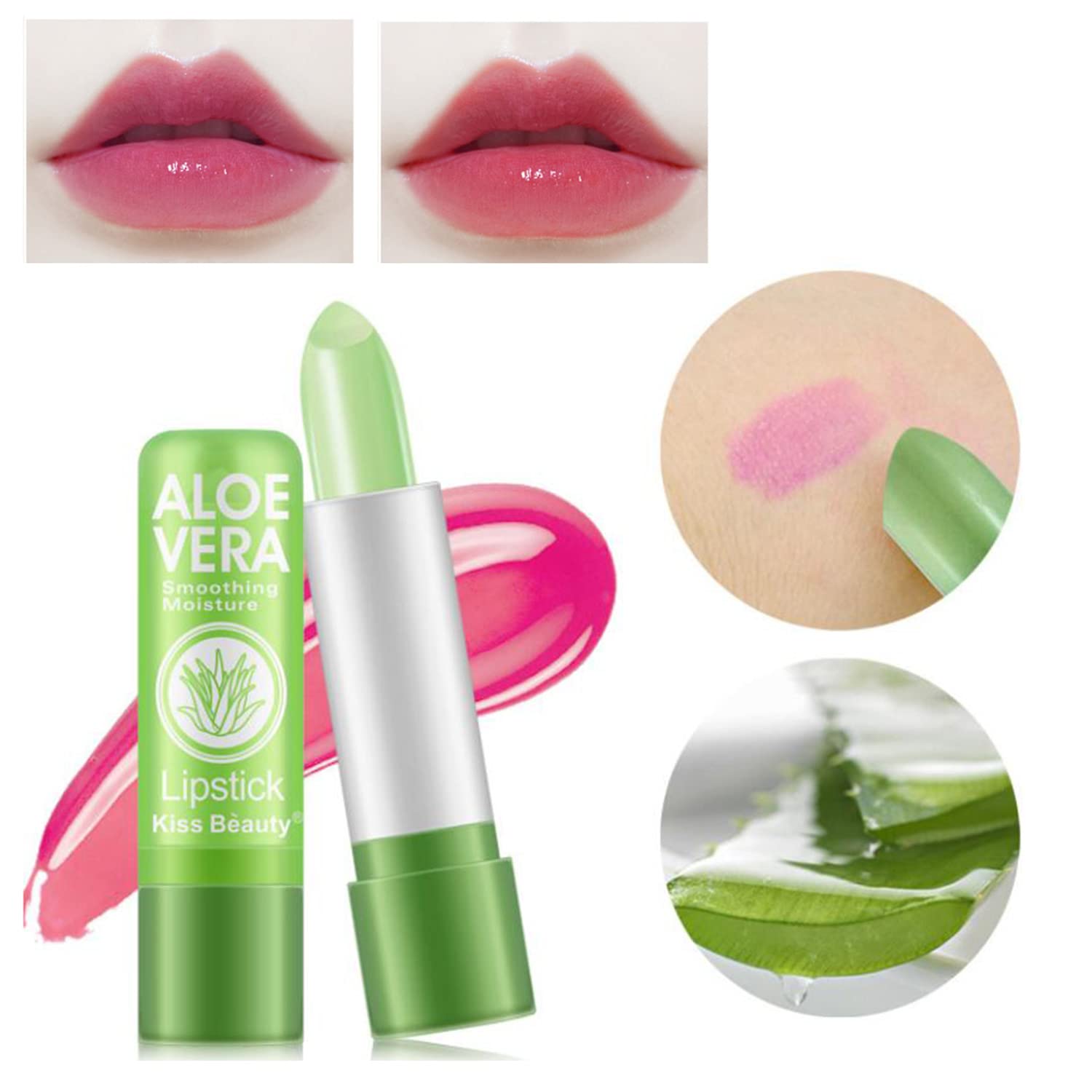 5 Pack Aloe Vera Color Changing Lipstick - 24H Long Lasting Moisturizing Lip Gloss with Temperature Activated Magic Color (Korean Pink) - Perfect for Daily Wear, Date Night & Gift Giving