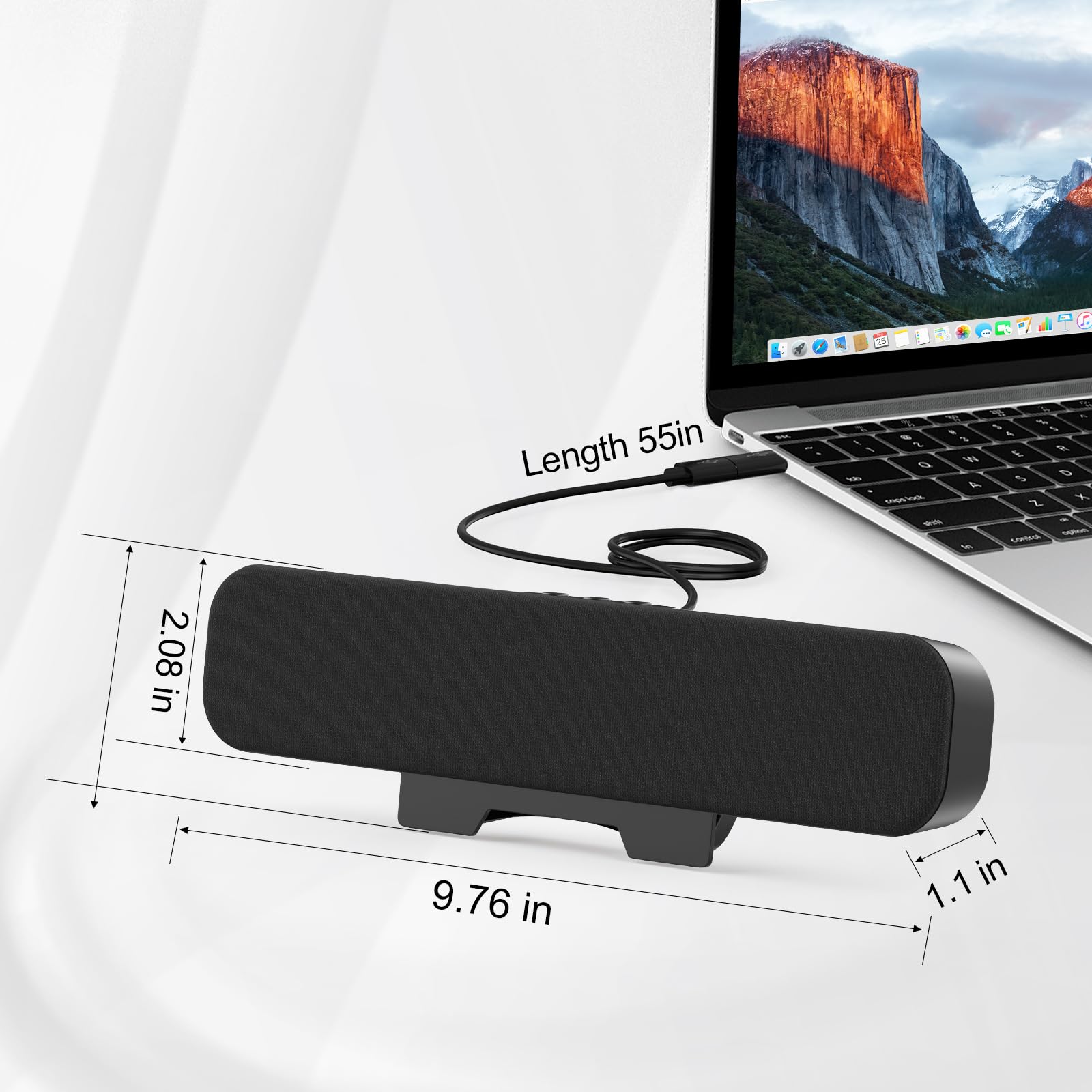 Premium Computer Speakers for Desktop PC & Laptop - High-Quality Monitor Speakers with Loud Clear Sound, Easy Volume Control & Secure Monitor Clamp (Includes USB-C to USB Adapter) - Perfect for Home Office, Gaming & Streaming (Black)