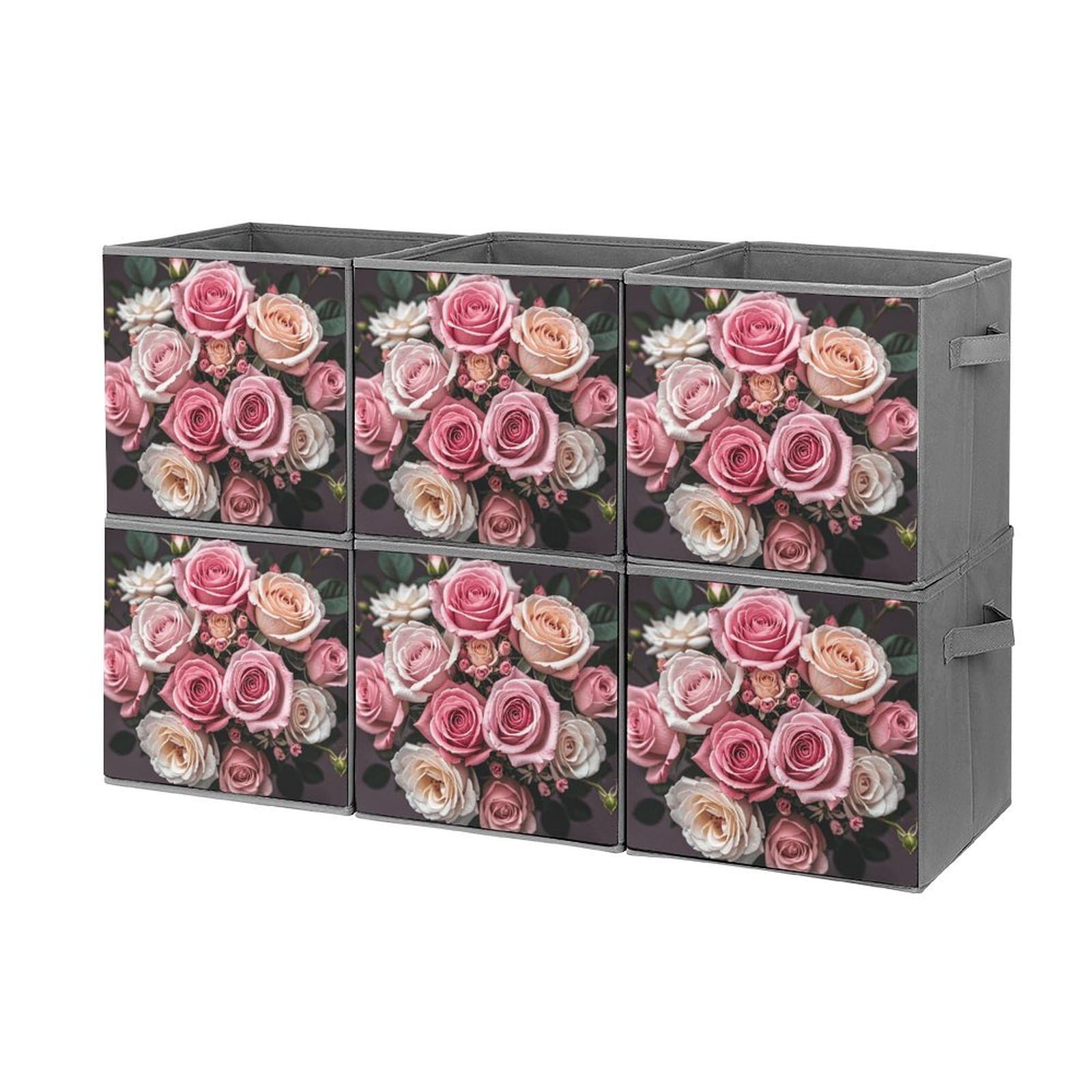 6-Piece Collapsible Storage Bins - Cute Rose & Leopard Print Foldable Storage Boxes with Handles, Multi-Functional Organizer for Shelves, Closet, Bathroom | Perfect for Home, Office & Kids Room Organization