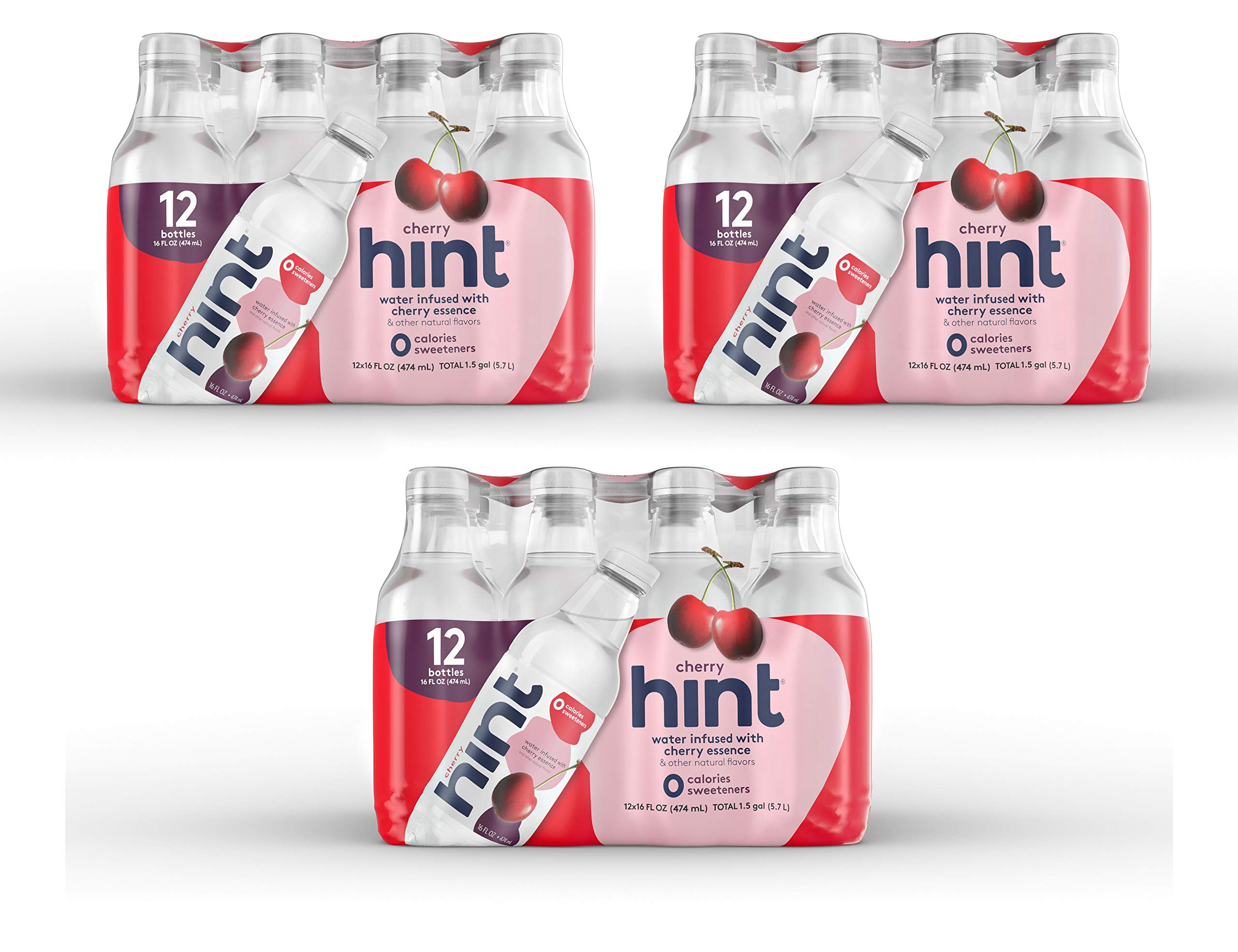 Hint Water, Cherry Flavored, 16 Ounce Bottles (Pack of 36) | Zero Sugar, Zero Calories, No Artificial Sweeteners or Preservatives | Refreshing Hydration for Workouts, Office & On-The-Go