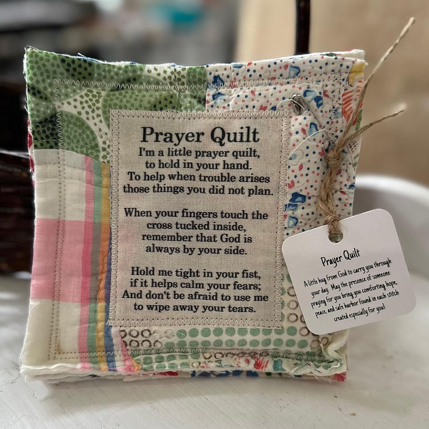Handmade Cross Prayer Quilt - Individually Sewn Colorful Pocket Mini Quilts for Sympathy, Remembrance & Christian Gifts | Perfect for Comfort, Prayer Groups, Hospital Visits & Spiritual Healing