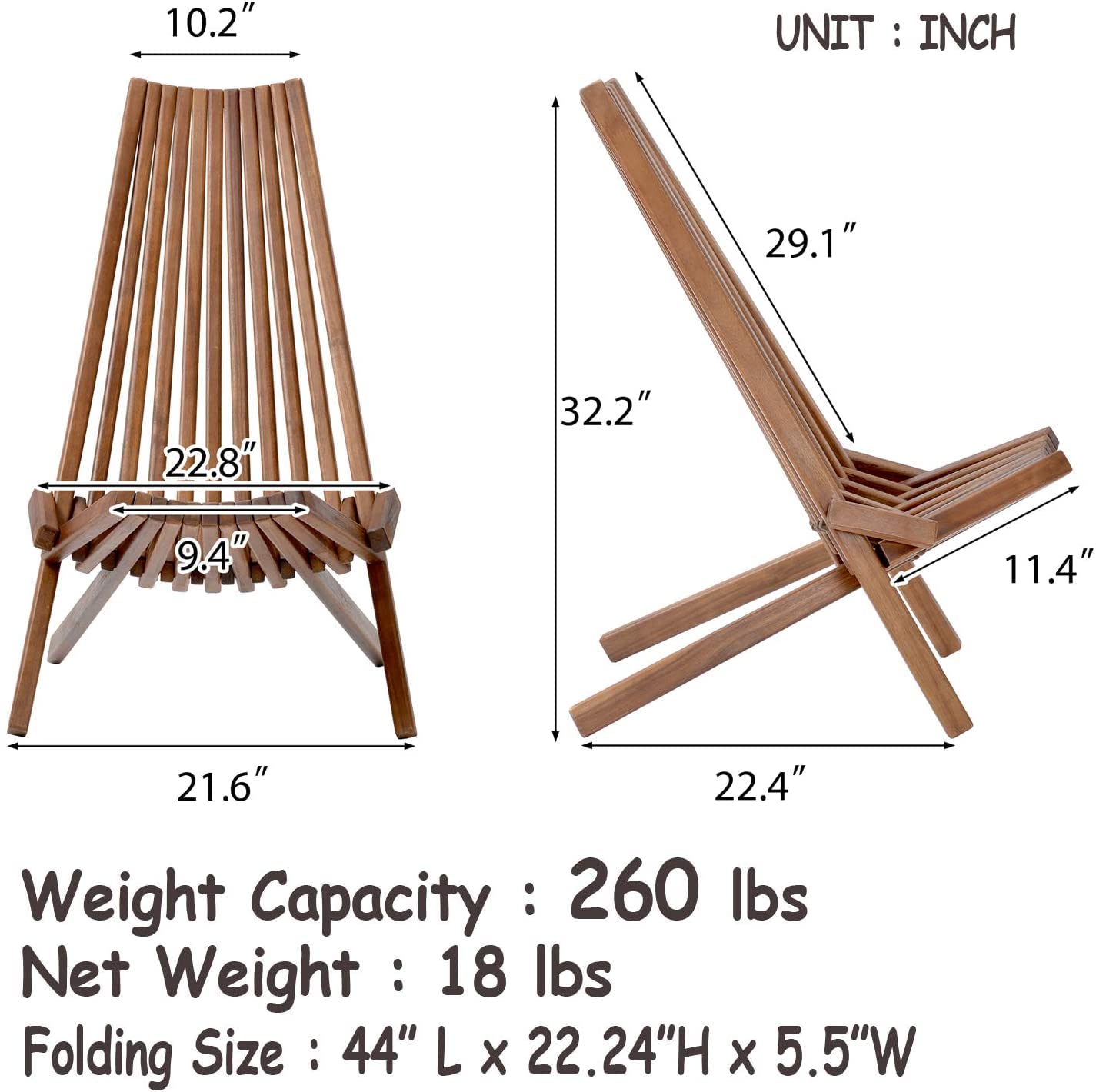 3 Pack Solid Acacia Wood Folding Lounge Chairs - Handcrafted Low Profile Outdoor Patio Furniture for Garden, Beach, Balcony & Fire Pit - Comfortable Foldable Chairs for Indoor & Outdoor Use (Perfect for Relaxing, Sunbathing, and Entertaining Guests)