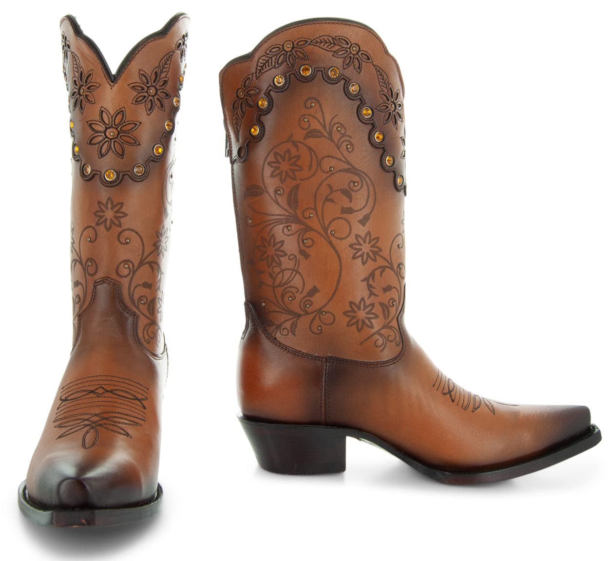 Soto Women's Zippered Burnished Cowgirl Boots M50050 - Stylish Western Boots for Country Dancing, Rodeo & Casual Wear