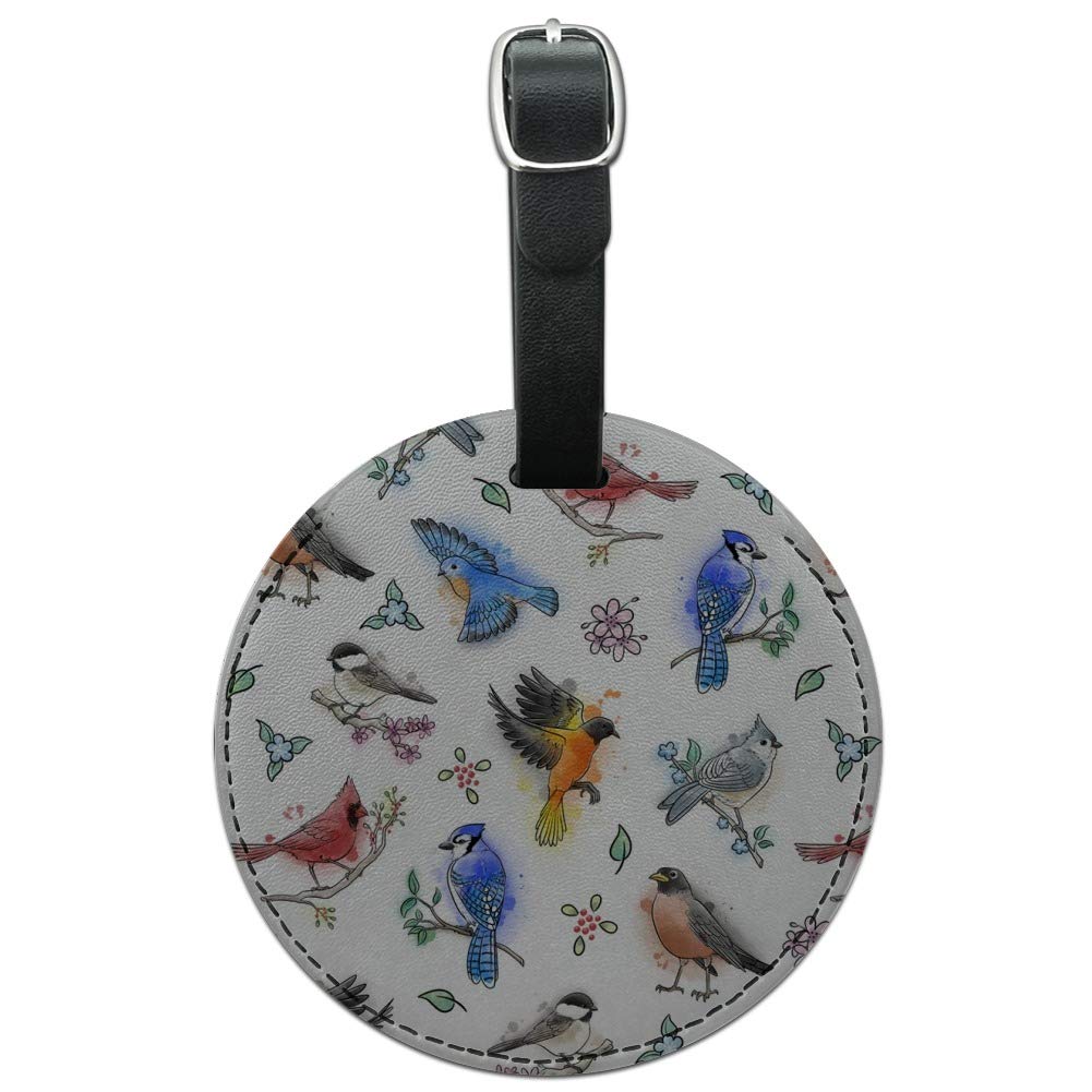 Stylish Round Leather Luggage Tag with Northeastern Birds Pattern - Durable Suitcase ID Tag for Carry-On Bags | Perfect for Travel, Business Trips & Vacation Identification