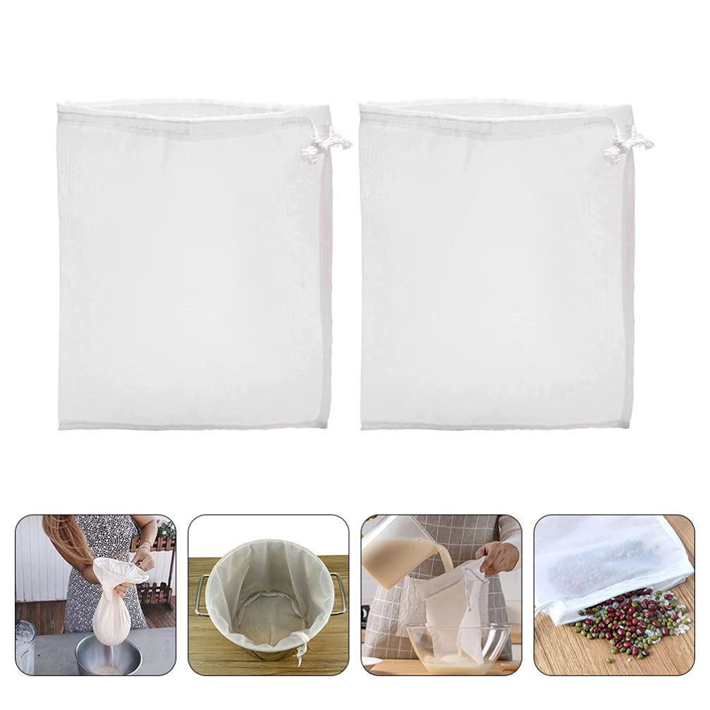 2-Pack Reusable Nylon Mesh Strainer Bags for Wine, Tea, Juice, and Spices - Fine Filter Drawstring Bags for Brewing, Cooking, and Food Preparation