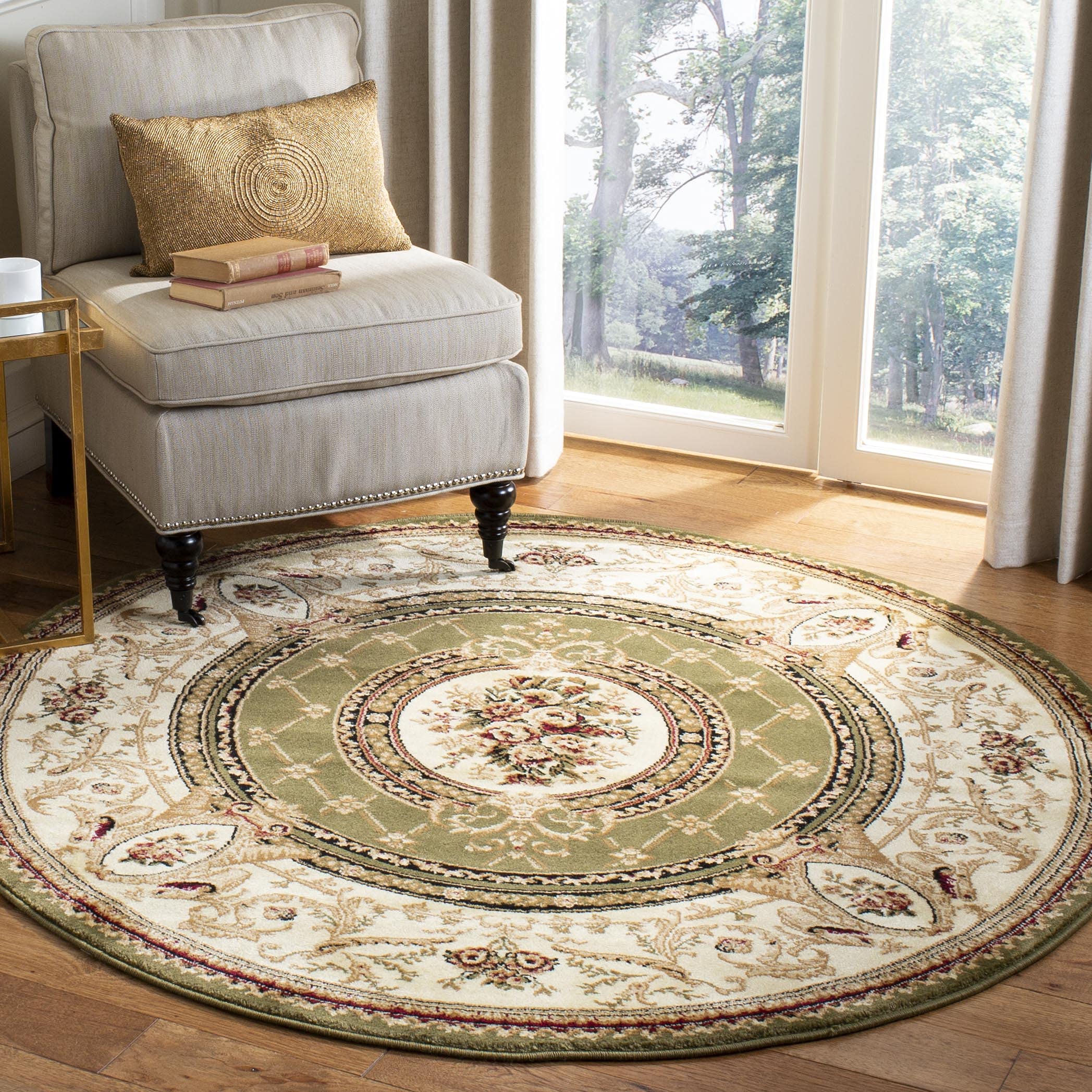 SAFAVIEH Lyndhurst Collection 8' Round Sage & Ivory Traditional European Area Rug - Non-Shedding, Durable for Dining Room, Entryway, Living Room & Bedroom | Perfect for Home Decor, Family Gatherings & Cozy Spaces