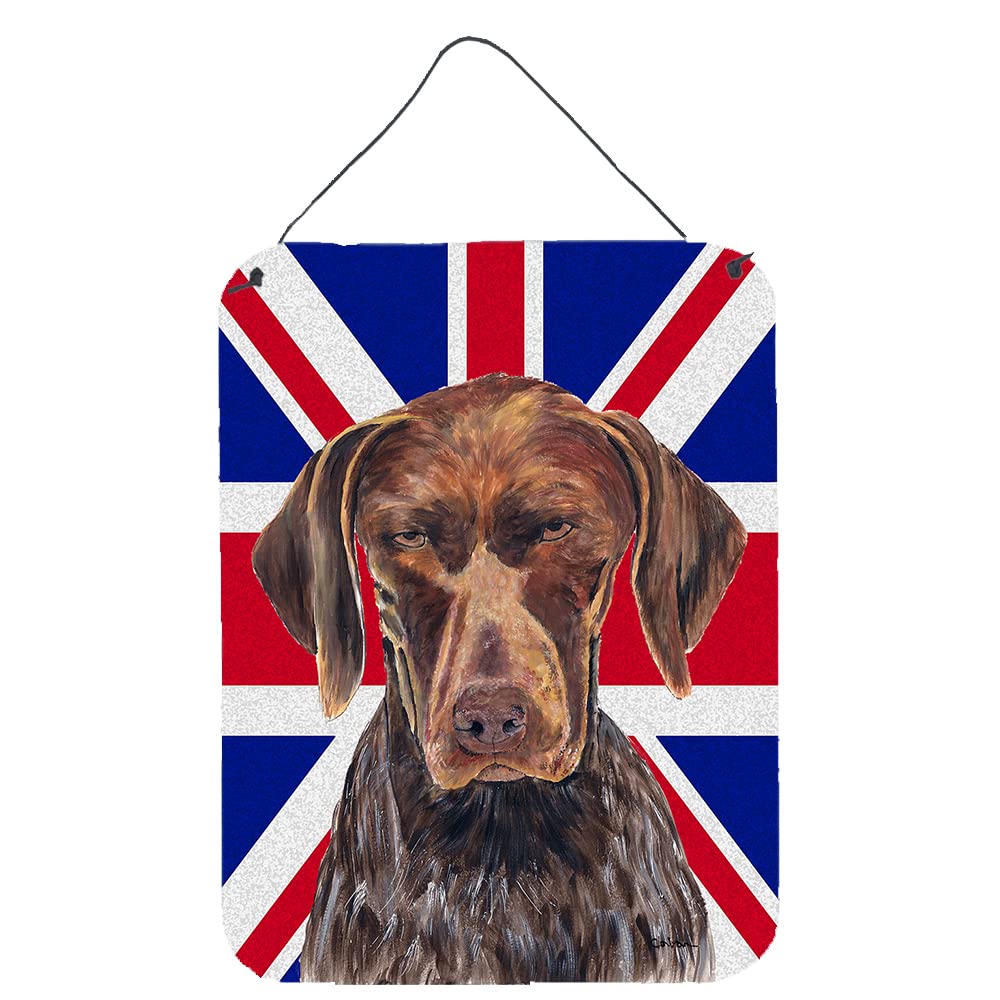 German Shorthaired Pointer with Union Jack Flag Metal Wall Art - Vintage British Themed Aluminum Sign for Kitchen, Bar, Bathroom & Front Door Decor | Perfect for Dog Lovers' Home & Pub Style Interior Design