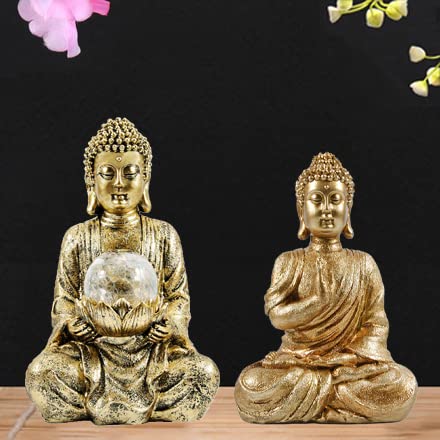 Nacome Solar Buddha Statue with Gold Finish - Outdoor Garden Decor for Patio, Yard, and Meditation Spaces