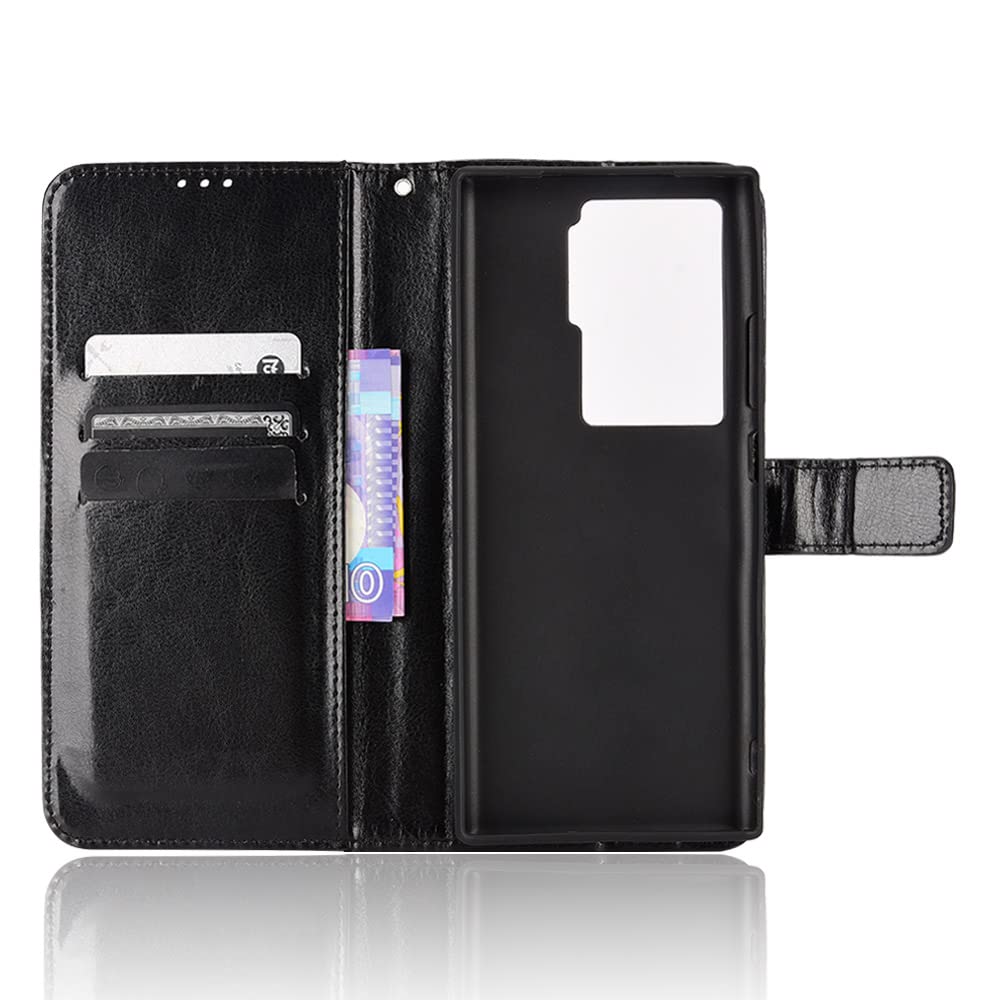 ZTE Axon 40 Ultra Case (A2023P) - Premium Leather Flip Wallet Cover with Card Slots | Black Protective Phone Case for Business & Travel Use