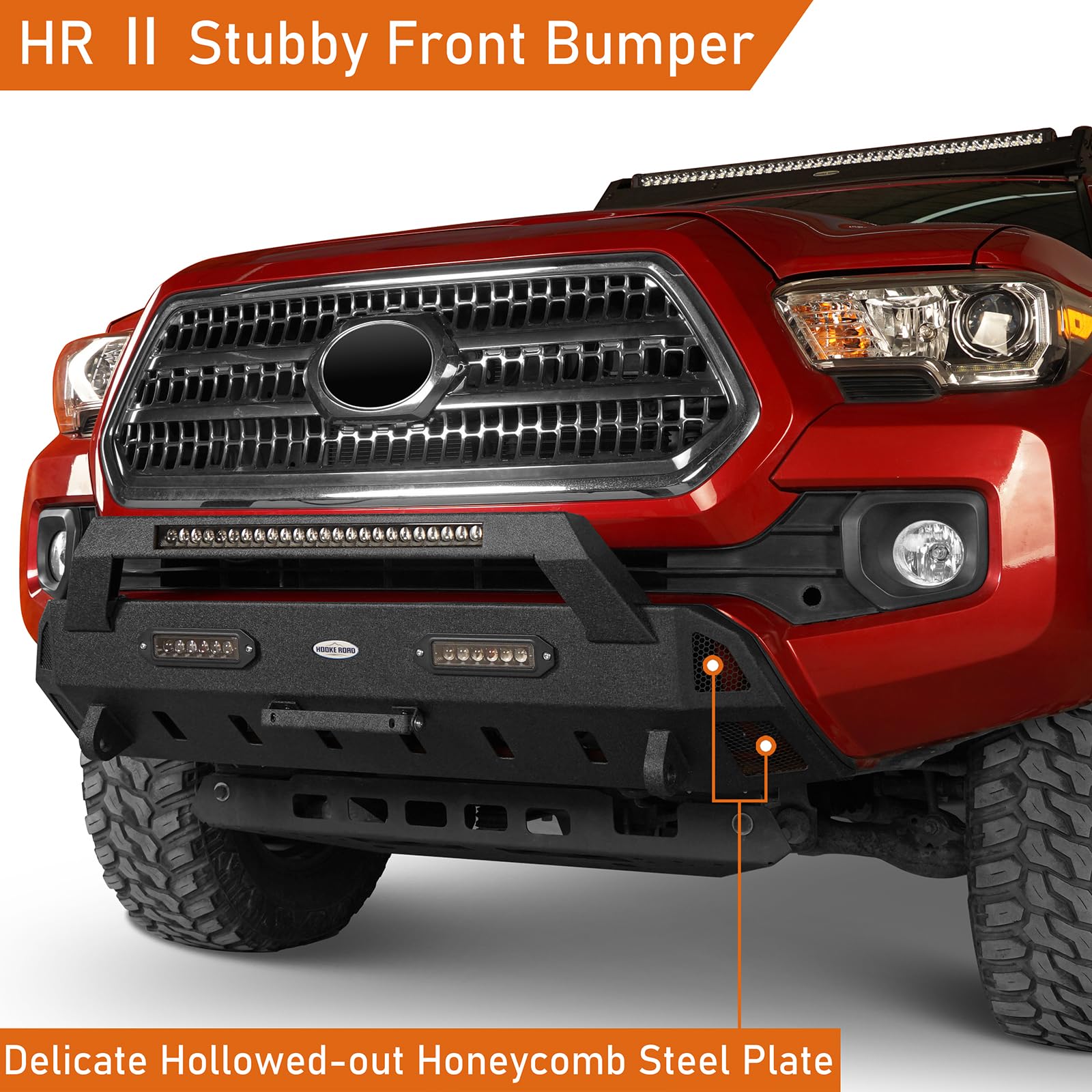 Tacoma HR II Stubby Steel Front Bumper with LED Lights for 2016-2023 Toyota Tacoma 3rd Gen Pickup Truck - Off-Road Protection & Style Upgrade