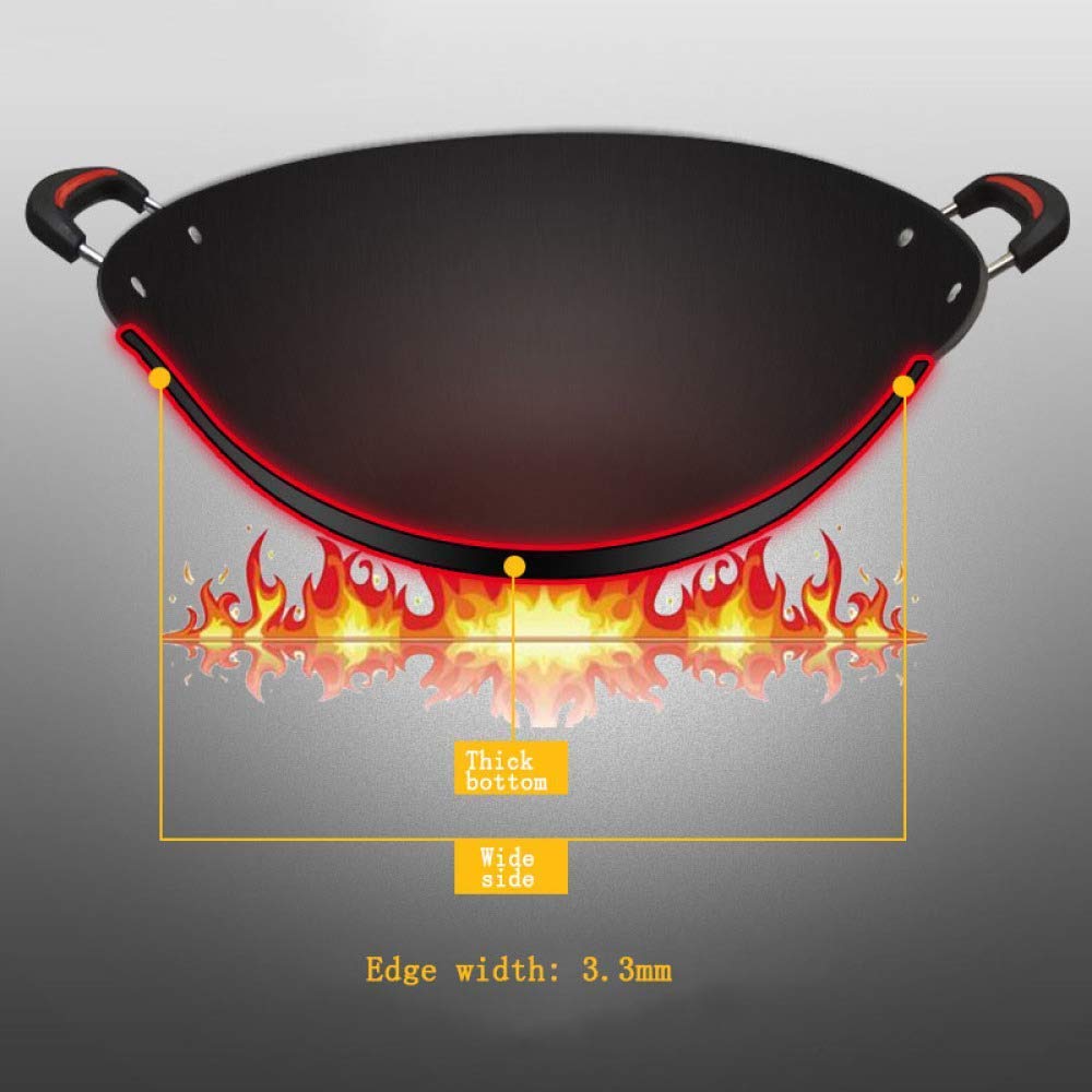 Vintage Cast Iron Wok Pan - 54cm Round Bottom Uncoated Non-Stick Wok Pot with Double Ears for Stir Fry, Deep Frying & Asian Cooking - Perfect for Home Kitchen & Restaurant Use