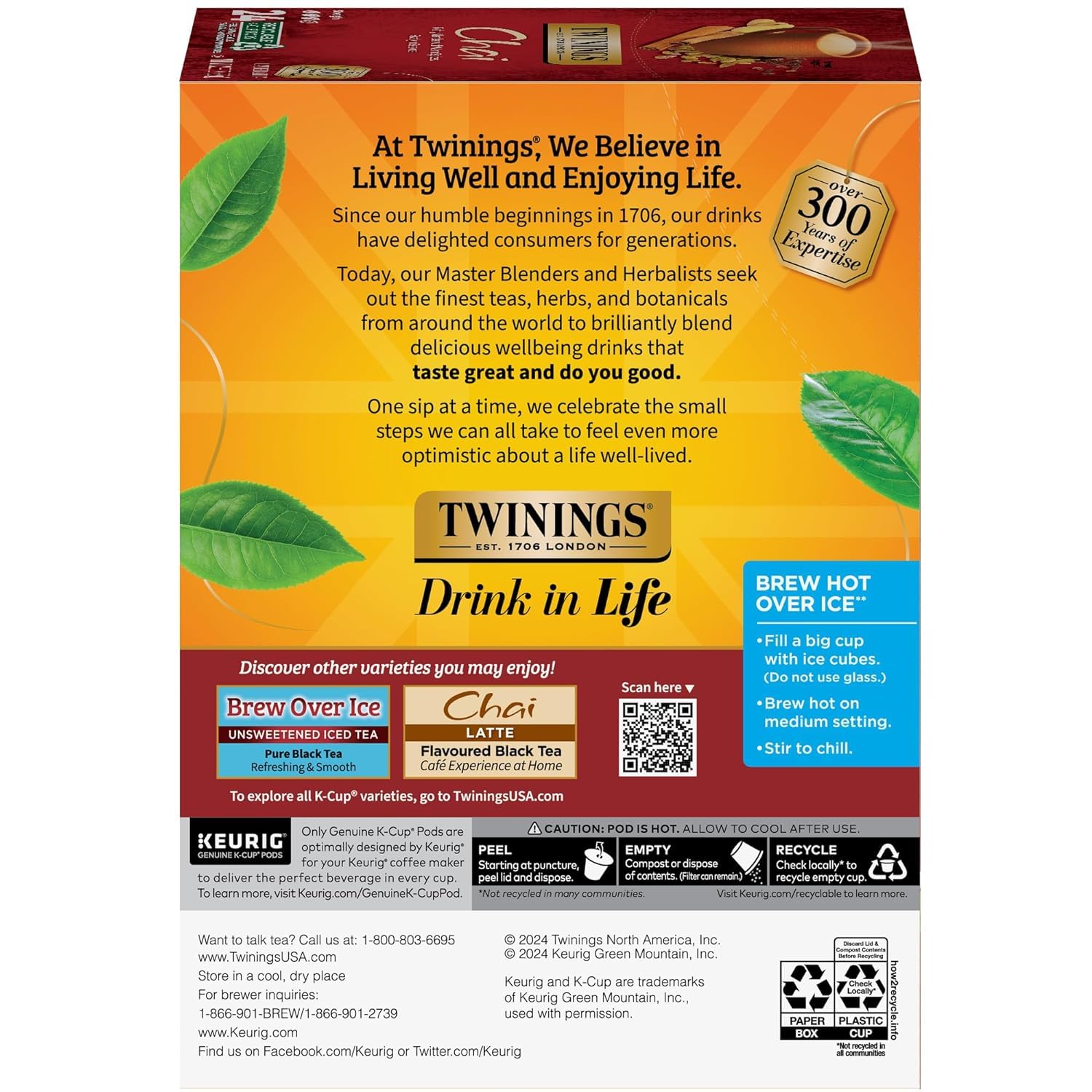 Twinings Chai Flavored Black Tea K-Cup Pods for Keurig - Naturally Sweet & Spicy, Caffeinated, 48 Count (2 Packs) - Perfect for Morning Boost, Afternoon Relaxation & Office Breaks