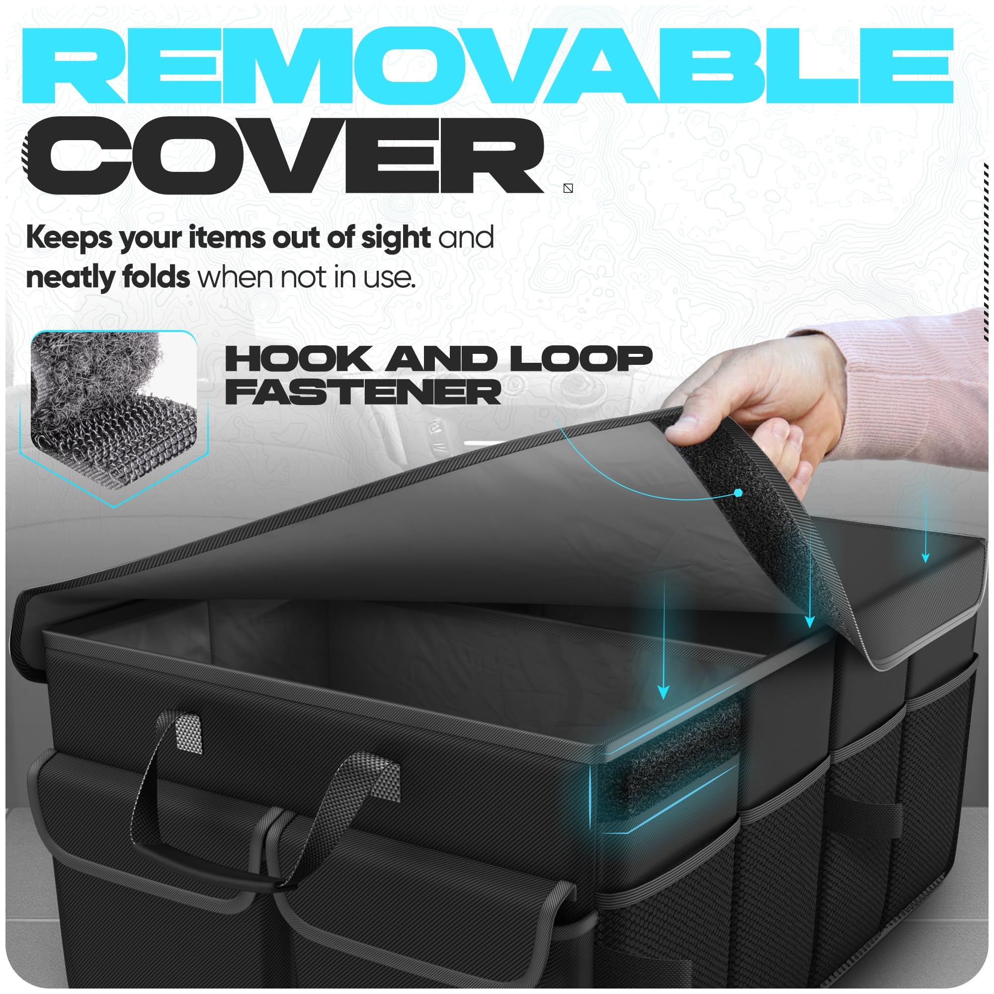FORTEM Collapsible Car Trunk Organizer with Multiple Compartments - Foldable SUV Storage Box for Car Accessories (Black) - Perfect for Road Trips, Family Travel and Daily Commute Organization
