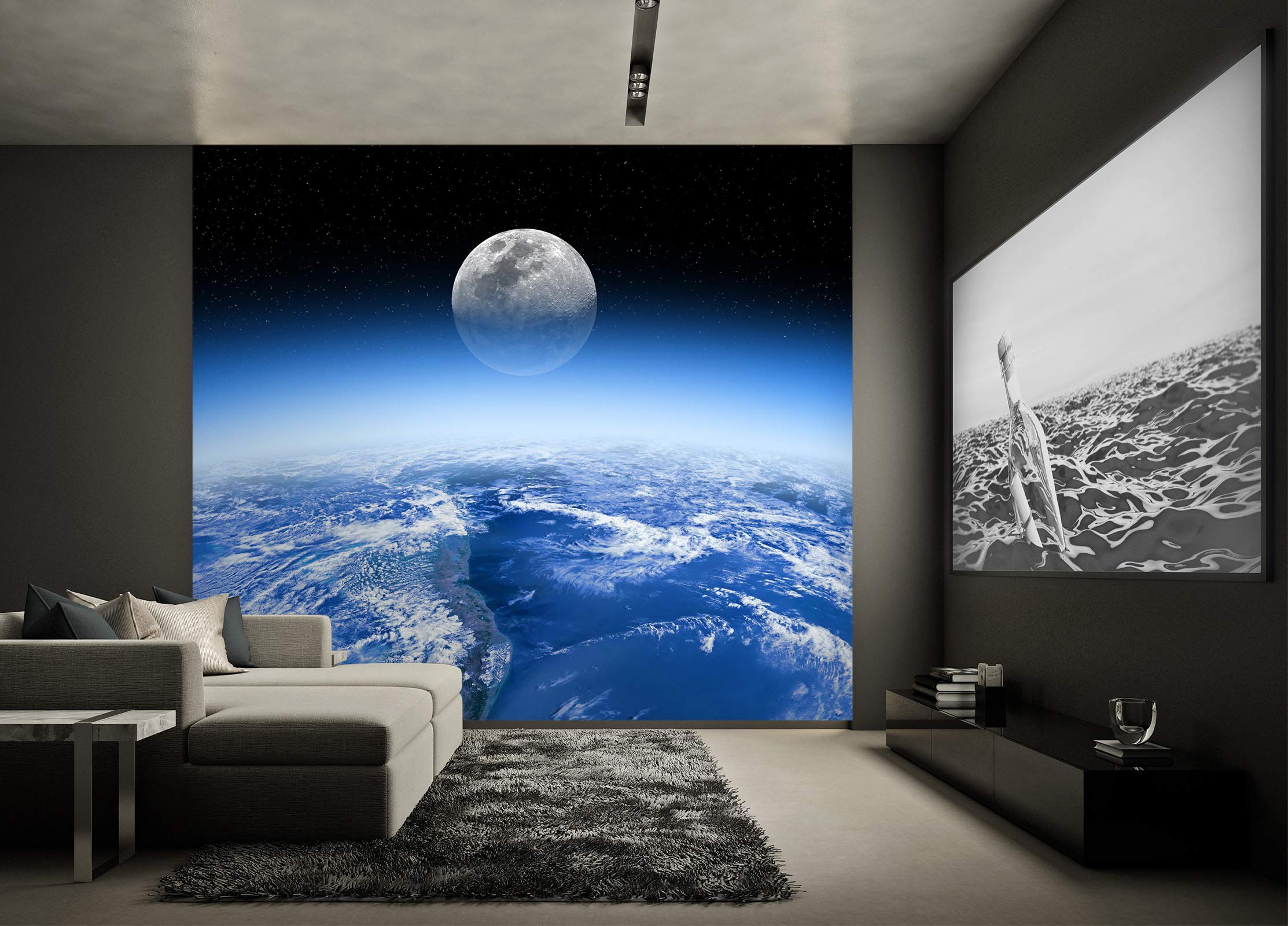 3D Earth Universe Wall Mural Wallpaper - Self-Adhesive Space Themed Wall Decal for Home & Office Decor (Woven Paper 123”x87”/312x219cm, Glue Required) - Perfect for Living Room, Bedroom or Classroom Astronomy Theme