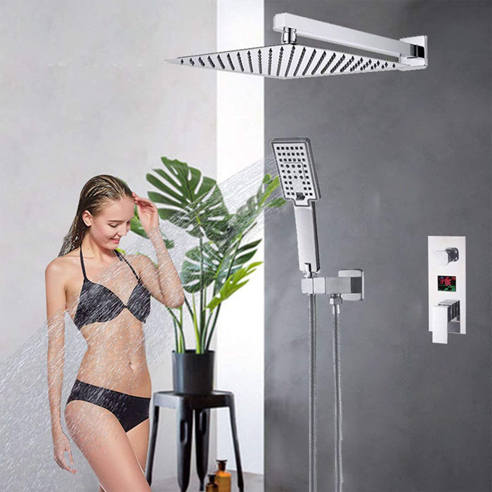 CHLDDHC Chrome Digital Display Rain Shower System - 3 Mode Wall Mounted Shower Faucet Set with Mixer Tap | Perfect for Modern Bathroom & Spa Experience