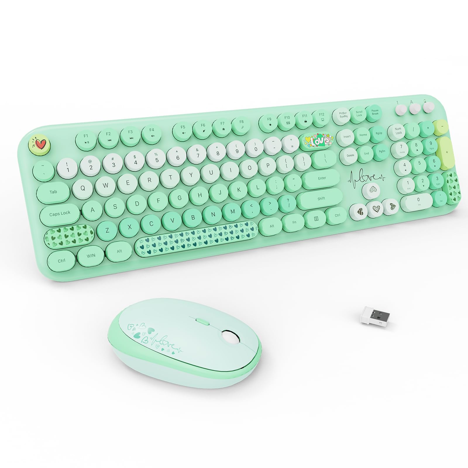FOPETT Wireless Keyboard Mouse Combo - 2.4G Retro 104-Key for PC/Laptop - Green for Home/Office Use