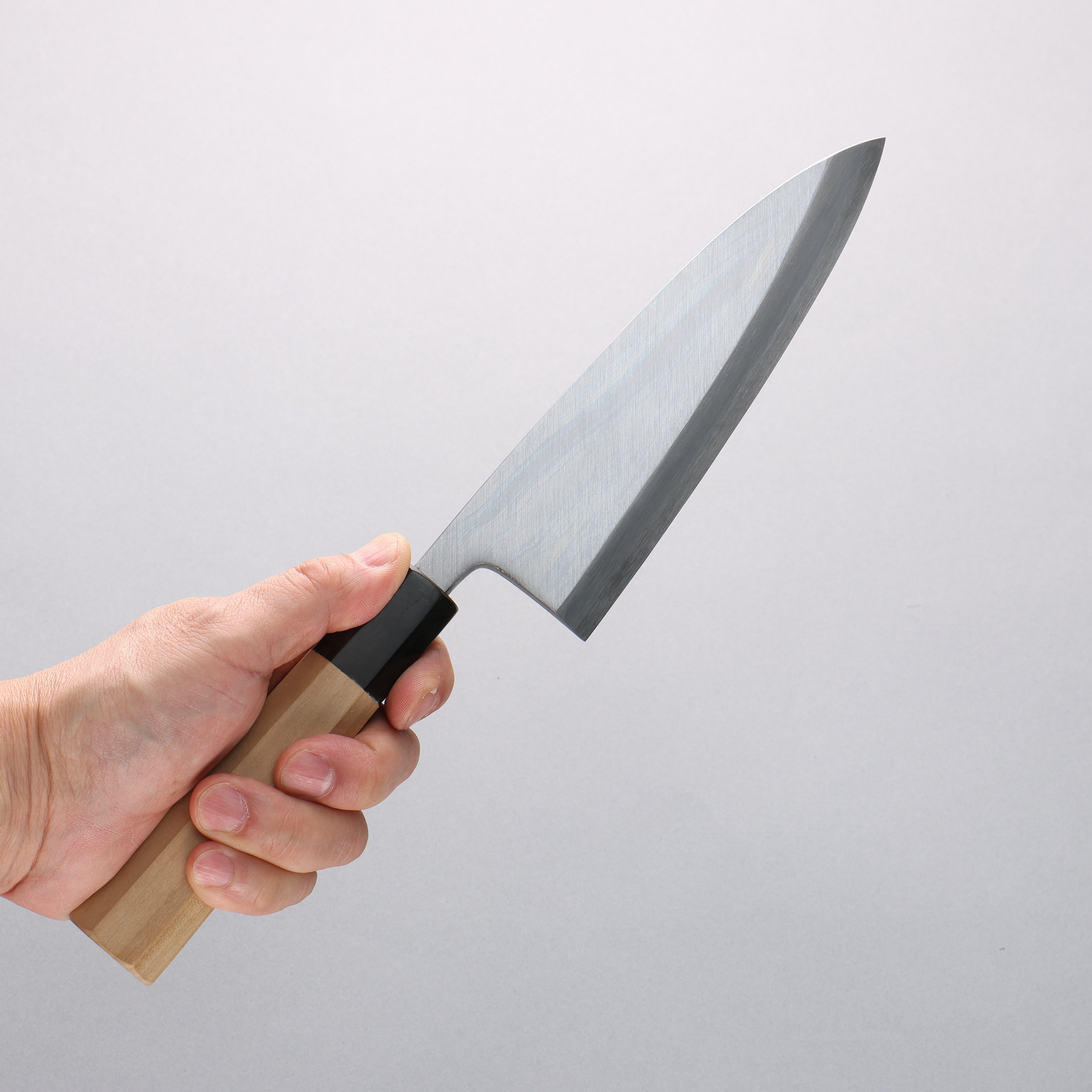 Premium Japanese Blue Steel No.2 Santoku Knife 165mm - Magnolia Wood Handle with Buffalo Horn Ferrule - Professional Chef's Knife for Slicing, Dicing & Chopping Vegetables, Meat & Fish