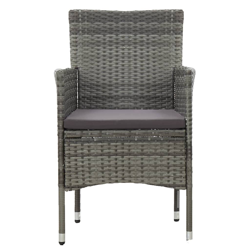 3-Piece Gray Poly Rattan & Glass Patio Dining Set - Outdoor/Indoor Wicker Furniture for Backyard, Porch, Garden, Poolside, Balcony - Perfect for Al Fresco Dining & Relaxing