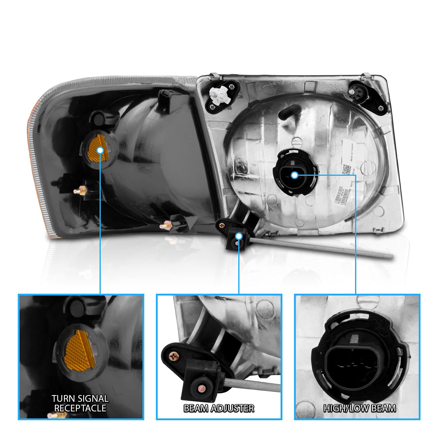 2001-2005 Ford Explorer Sport Trac Replacement Headlights - Crystal Black LED Headlight Assembly with Corner Lamps (Driver & Passenger Side) - Perfect for Night Driving & Off-Road Adventures