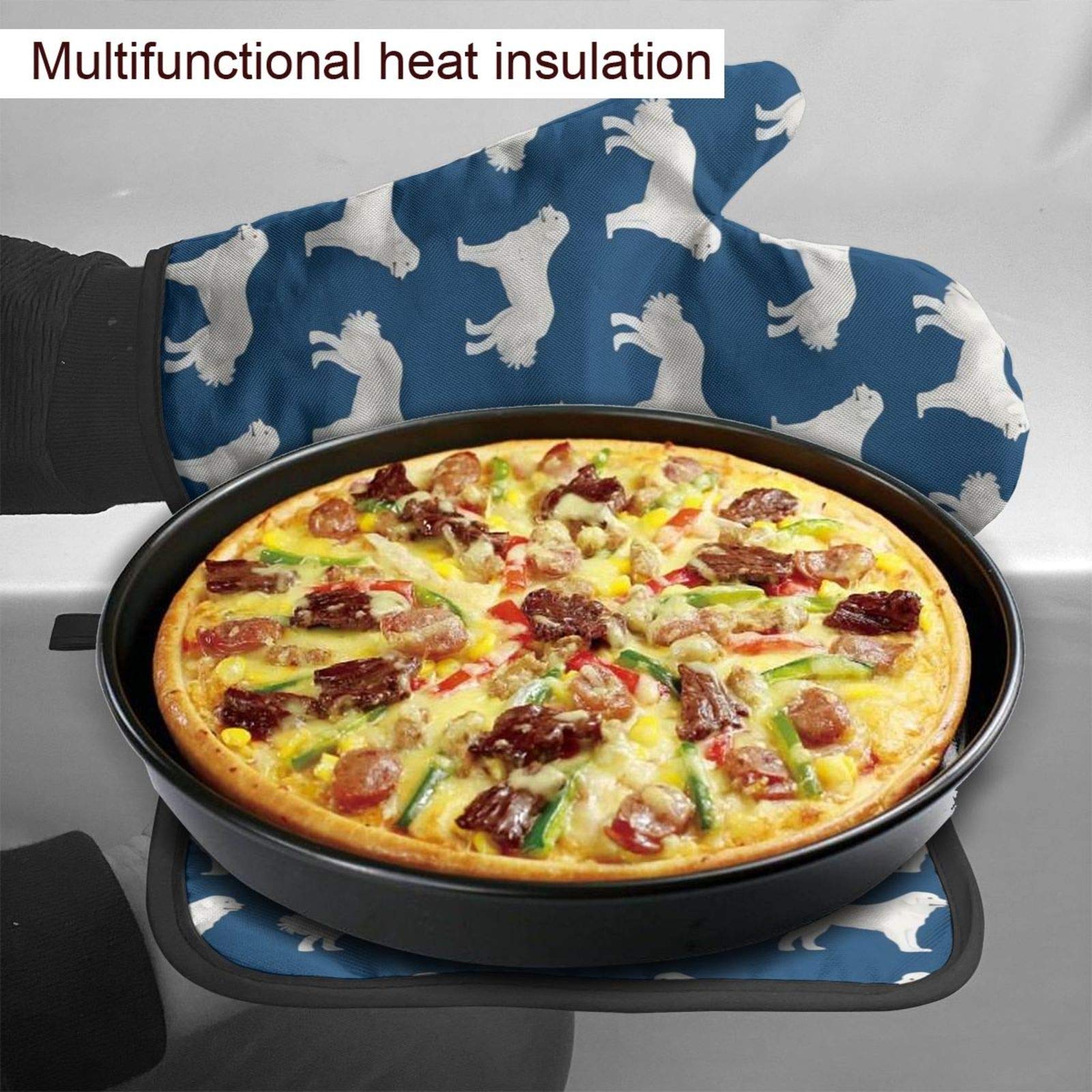 Great Pyrenees Dog Oven Mitts and Pot Holders Set - Heat Resistant Kitchen Baking BBQ Accessories - Perfect Gift for Dog Lovers & Home Cooks (Use for Baking, Cooking, Grilling & Kitchen Decor)