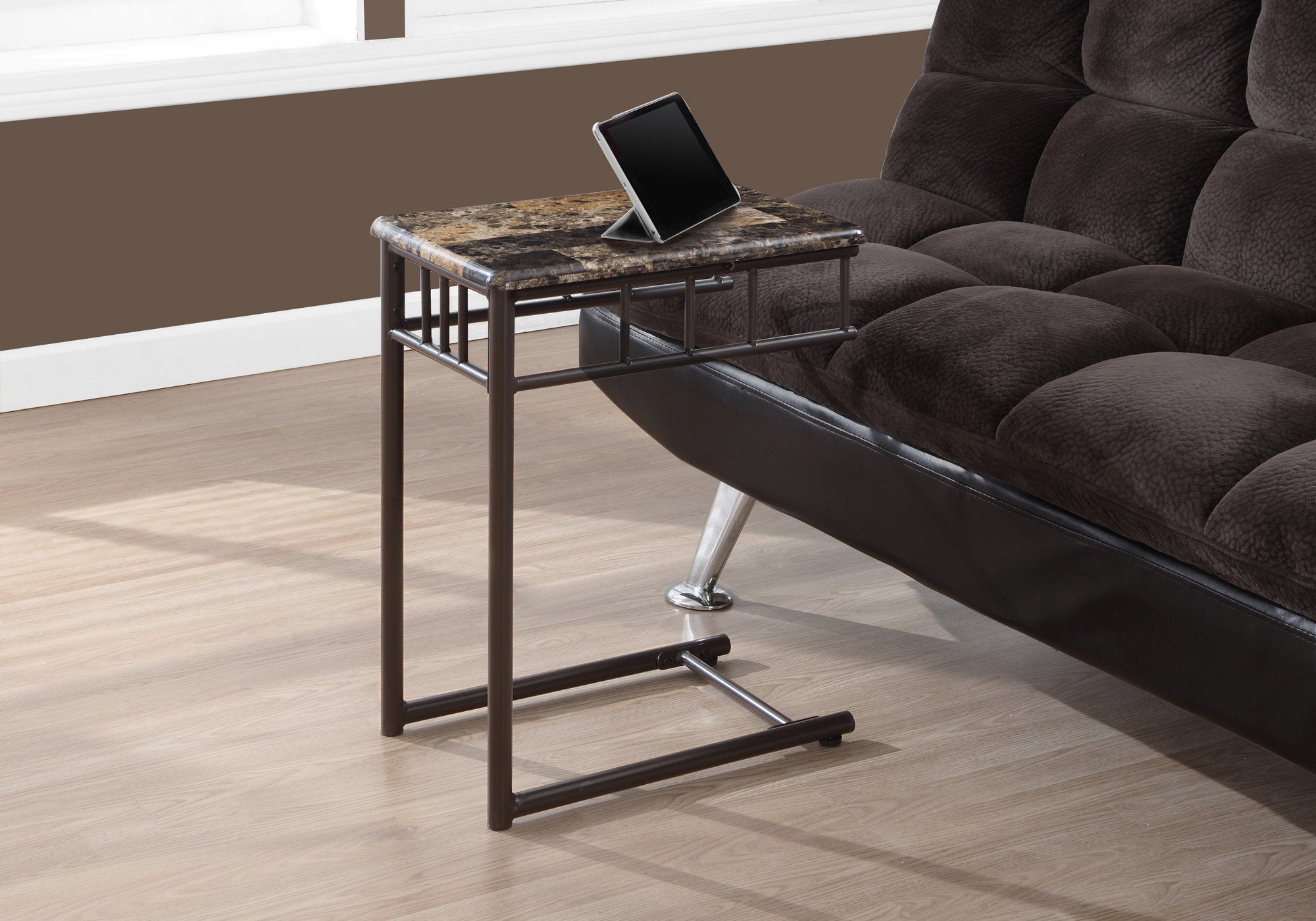 Modern Accent Table with Cappuccino Marble Top and Bronze Metal Base - Perfect for Living Room, Bedroom, or Entryway Decor