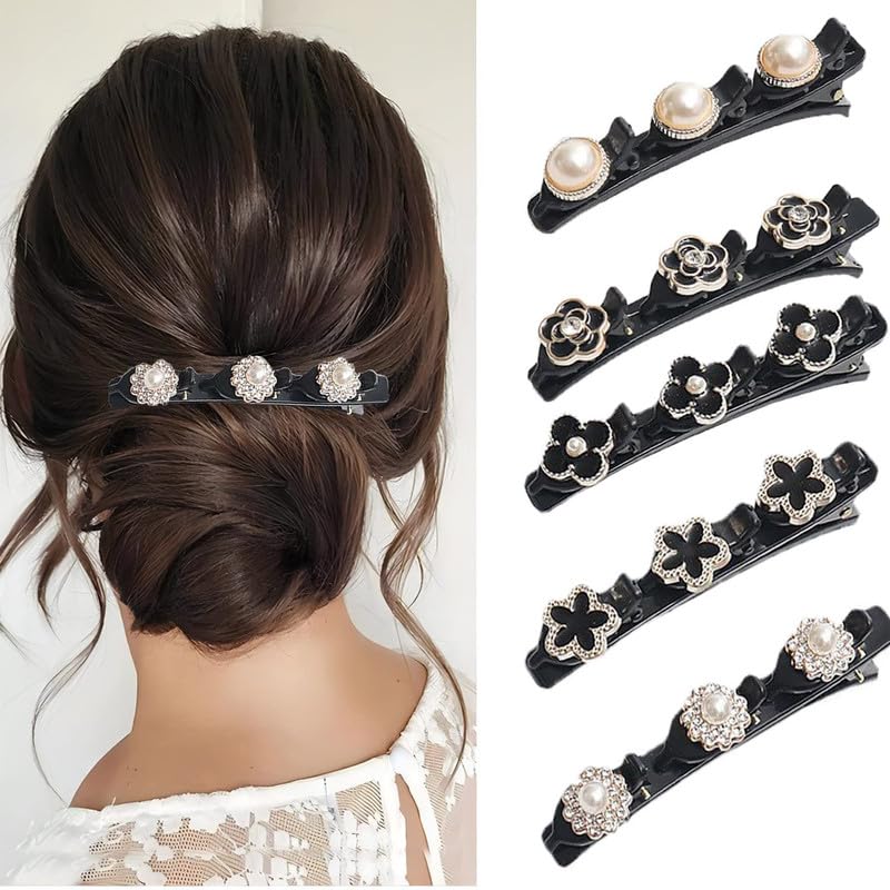 FAMEZA 4PCS Braided Hair Clips for Women - Four-Leaf Clover Hairpins, Duckbill Barrettes with 3 Mini Clips for Women & Girls - Perfect for School, Work, Parties & Everyday Styling