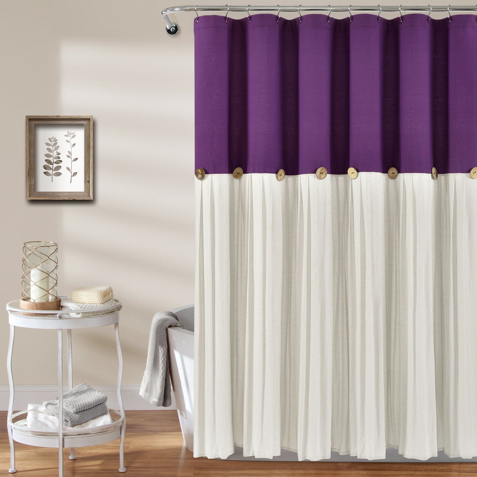 Linen Button Shower Curtain - Waterproof Bathroom Decor with Rustic Farmhouse Style for Modern Homes | Perfect for Bathrooms, Guest Rooms & Coastal Retreats