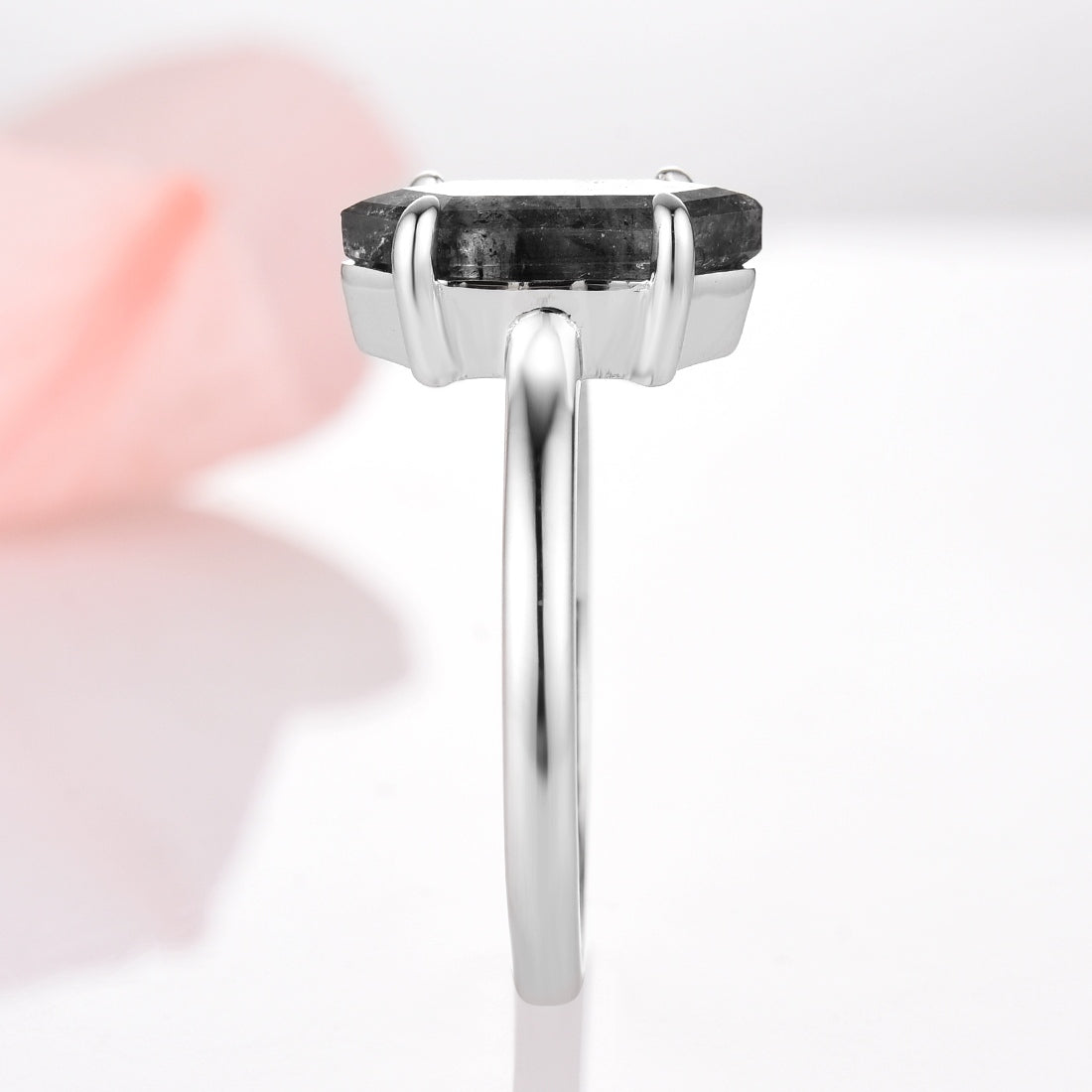 Hexagon Galaxy Raw Salt & Pepper (Herkimer) Diamond Ring in Sterling Silver - Elegant Boho Jewelry for Women, Perfect for Everyday Wear & Special Occasions