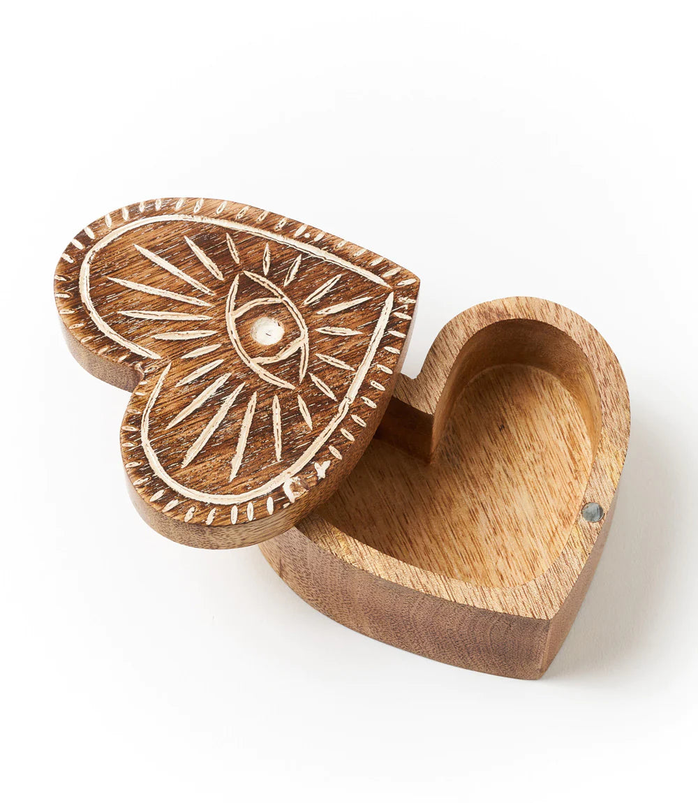 Evil Eye Heart Shaped Jewelry Box - Swivel Lid Keepsake Box for Necklaces, Rings & Small Treasures - Perfect for Gift Giving, Home Decor & Spiritual Protection