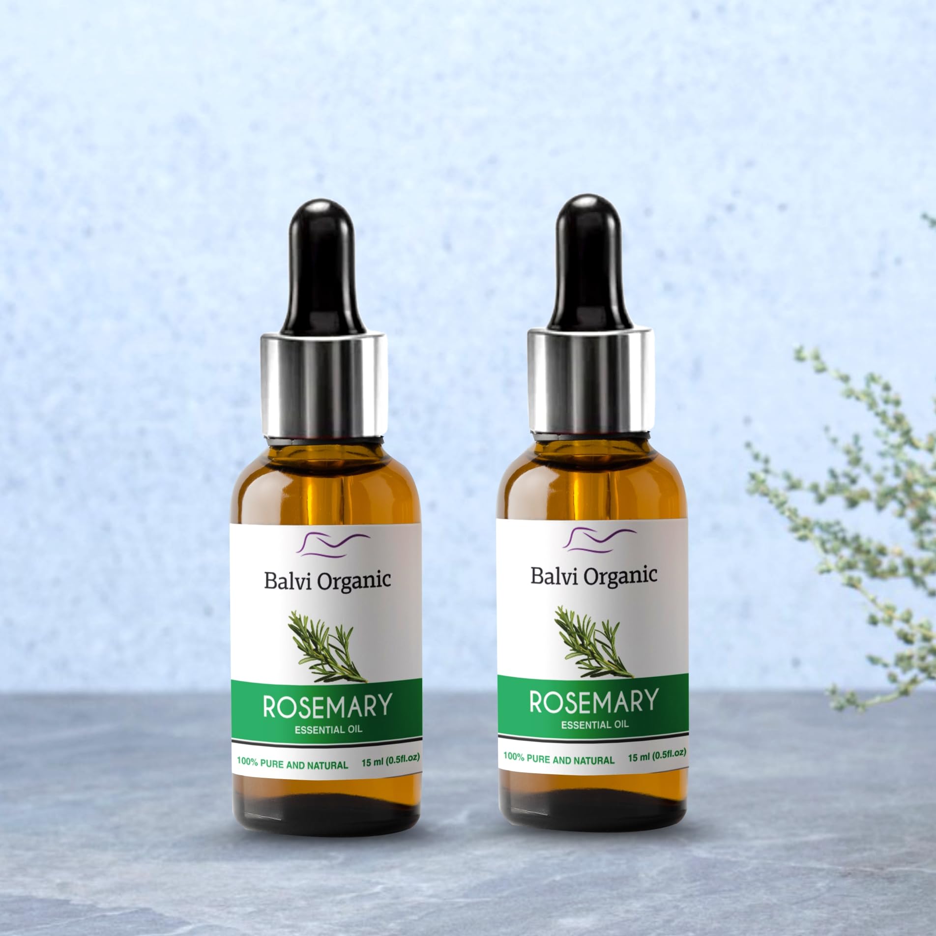 100% Pure & Natural Rosemary Essential Oil for Hair Growth & Hair Fall Control - Undiluted Rosemary Leaves Oil, 15ml (Pack of 2) - Promotes Healthy Scalp & Thicker Hair for Men & Women