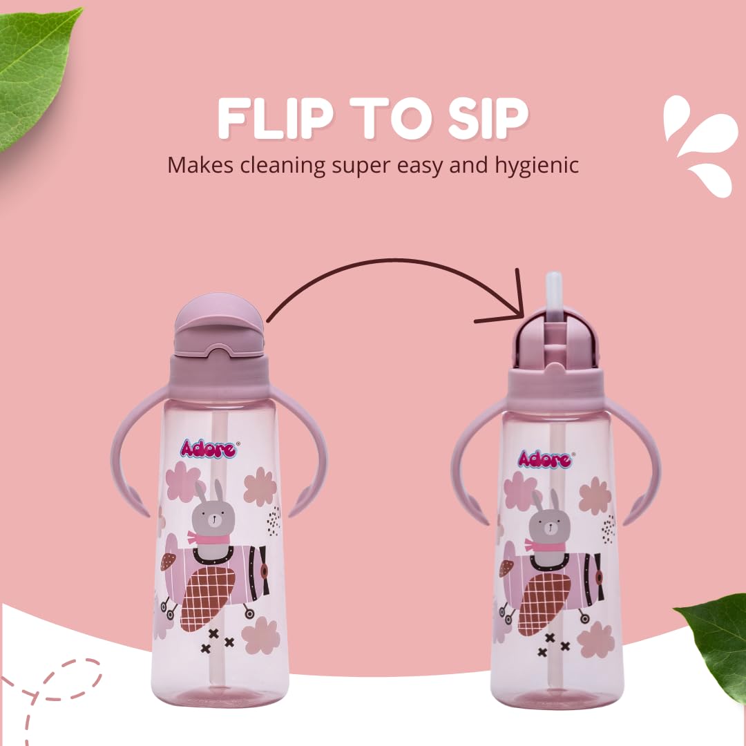 Adorable Leakproof Kids Water Bottle 240ml | BPA-Free Baby Sippy Cup for Toddlers 2+ Years | 360-Degree Straw Sipper for Boys & Girls | Perfect for School, Travel & Outdoor Activities (Pink)