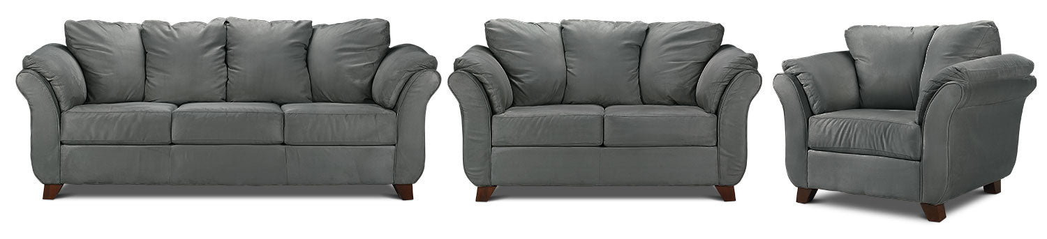 Dark Grey Collier Sofa, Loveseat and Chair Set - Modern 3-Piece Living Room Furniture for Small Spaces & Apartments