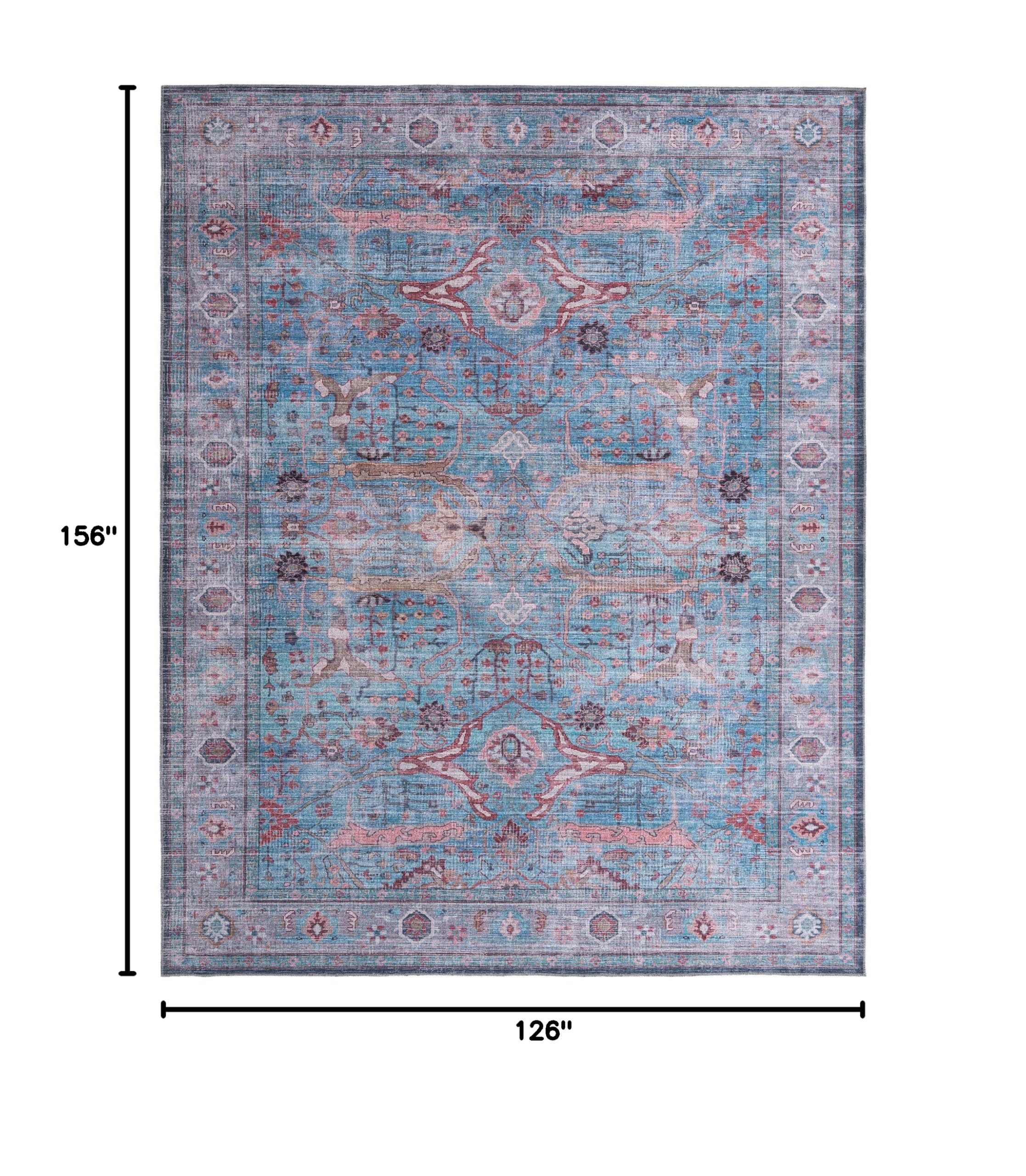 Washable Blue Low-Pile Rug 10' x 13' - Maahru Collection by Rugs.com | Soft & Durable for Living Rooms, Dining Rooms & Open Floor Plans | Perfect for High-Traffic Areas & Pet-Friendly Homes