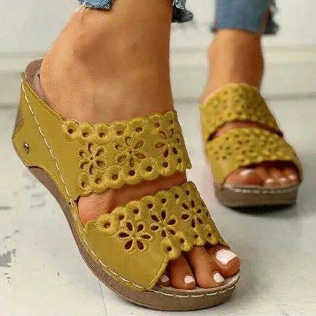 Women's Comfortable Slip On Wedge Sandals - Casual Summer Shoes for Walking, Beach & Outdoor Activities