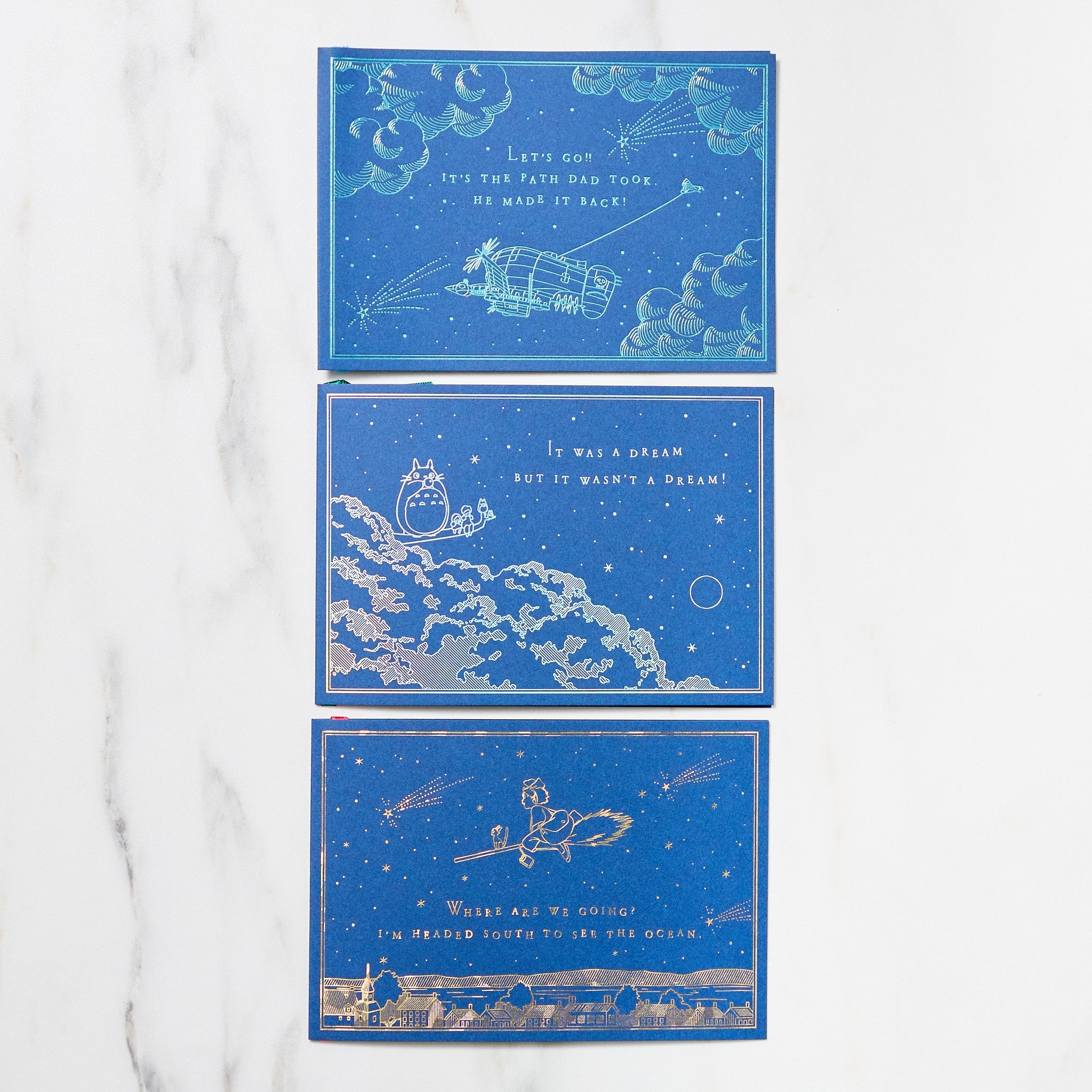 Studio Ghibli Night Sky Foil Stamp Note Cards - Ghibli Movie Inspired Stationery Set for Letter Writing, Thank You Cards & Collectibles - Perfect for Fans, Gift Giving & Special Occasions