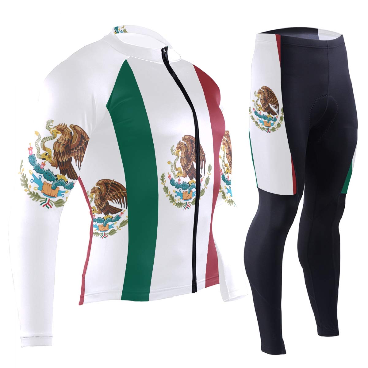 Oklahoma State Flag Men's Cycling Jersey & Padded Bike Pants Set - Long Sleeve Full Zip Quick-Dry Bicycle Clothing for Road & Mountain Biking